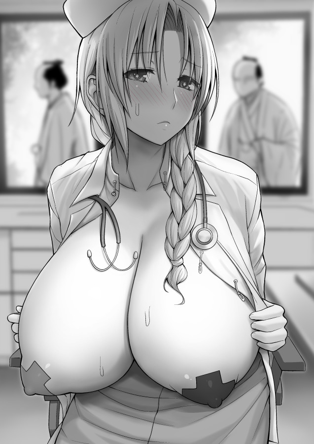 1girls, diisuke, eirin yagokoro, female, monochrome, nurse, nurse cap, tagme, touhou