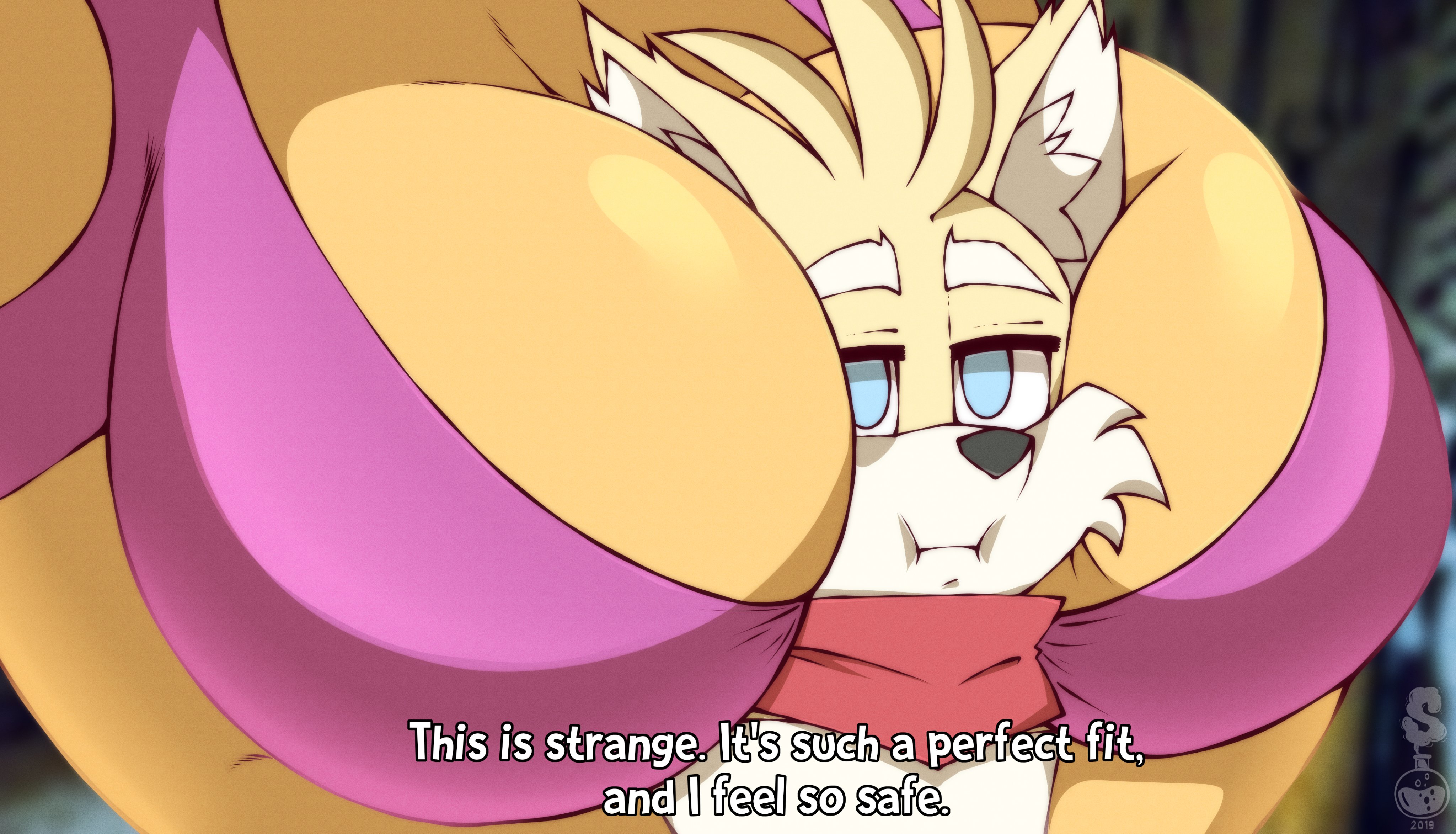 1girls, 2019, 4k, absurd res, anthro, bat, between breasts, big breasts, blonde hair, blue eyes, breast squish, breasts, busty, canid, canine, chiropteran, cleavage, clothed, clothing, crop top, dialogue, digital drawing (artwork), digital media (artwork), duo, english text, female, female focus, fox, fur, hair, hi res, huge breasts, inner ear fluff, large breasts, male, male/female, mammal, multicolored body, multicolored fur, rouge the bat, scarf, sega, shirt, size difference, sonic (series), sonic the hedgehog (series), squish, superix, tails, tails the fox, tan body, tan fur, text, topwear, tuft, two-tone body, two-tone fur, watermark, white body, white fur, yellow body, yellow fur
