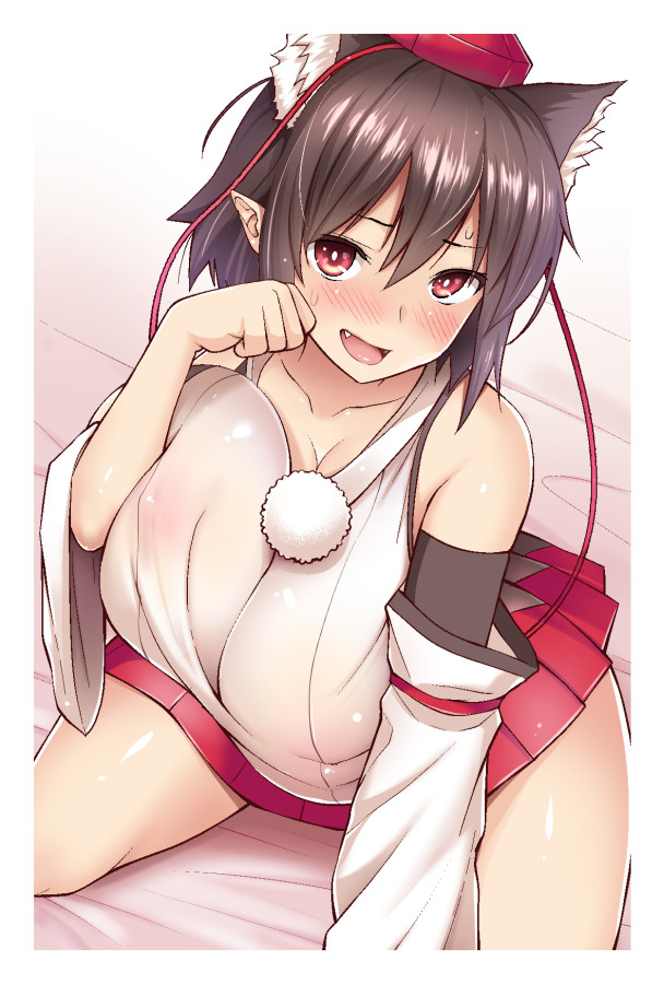 1girls blush diisuke momiji_inubashiri_(cosplay) open_mouth shameimaru_aya solo solo_female tagme touhou