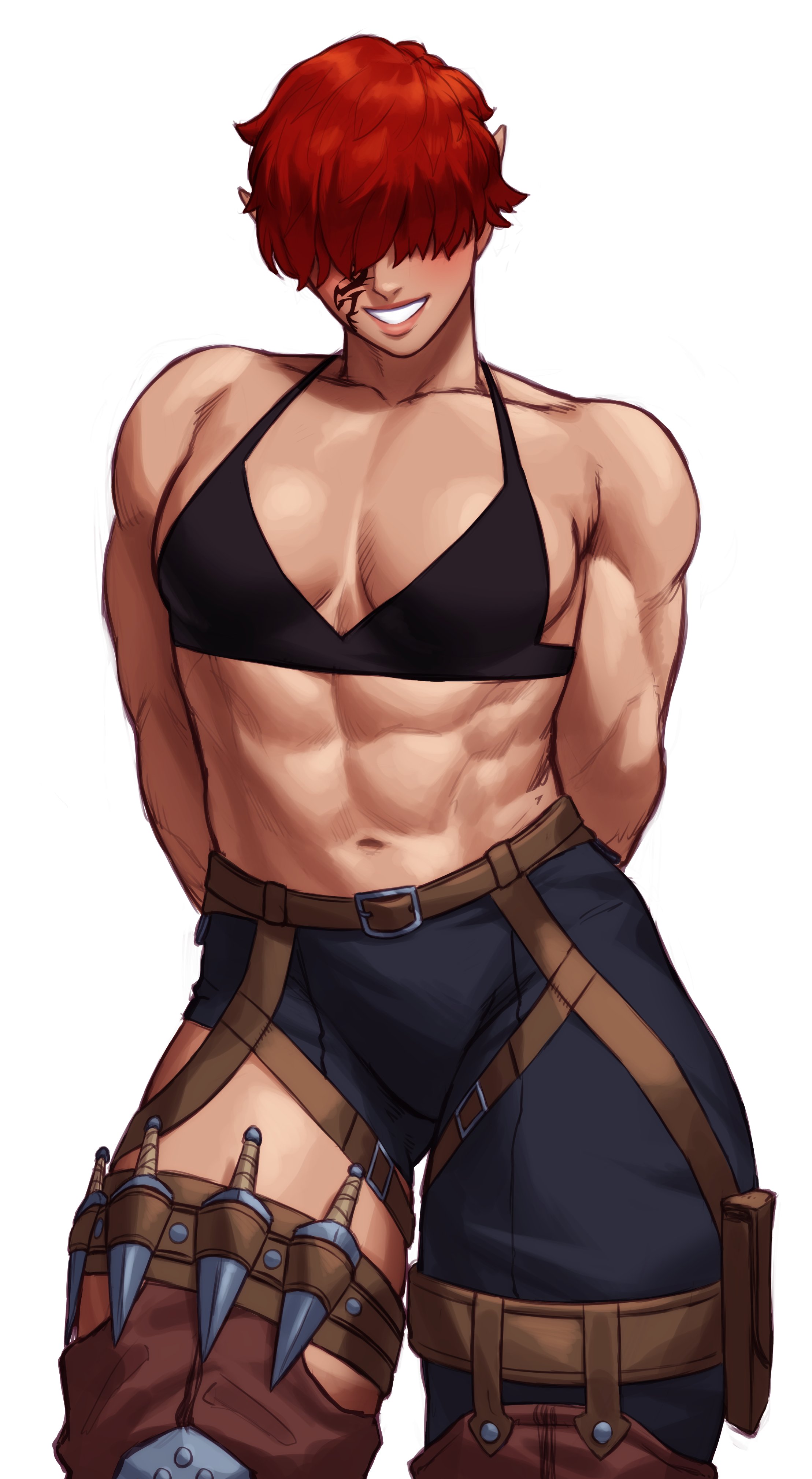 big breasts, breasts, female, hair covering eyes, muscular, muscular female, sotcho, tagme