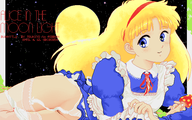 1990s 1993 1girls 20th_century alice_in_wonderland alice_liddell artist_name blonde blue_eyes dated female female_only mushroom pussy solo straight_hair tagme tsukiyo_no_ribbon