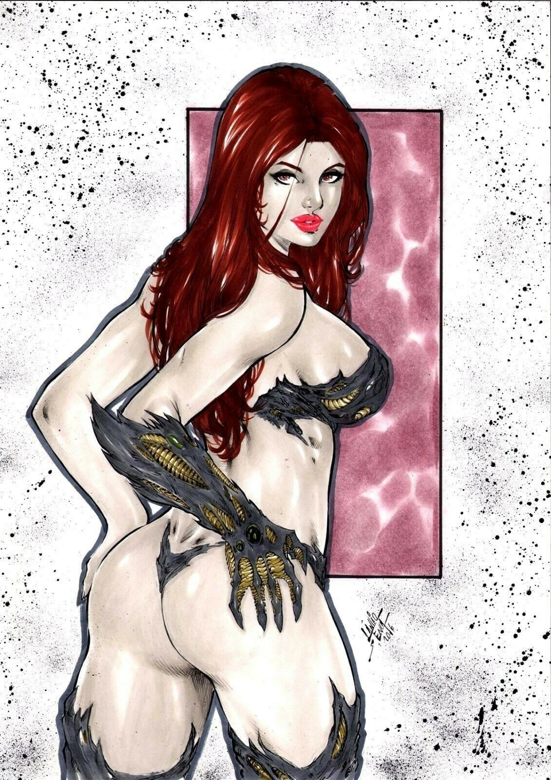 1girls big_breasts big_butt ed_benes_studio lanio_sena looking_back looking_back_at_viewer metal_armor red_hair red_lipstick sara_pezzini seductive seductive_look solo_female solo_focus tagme voluptuous witchblade