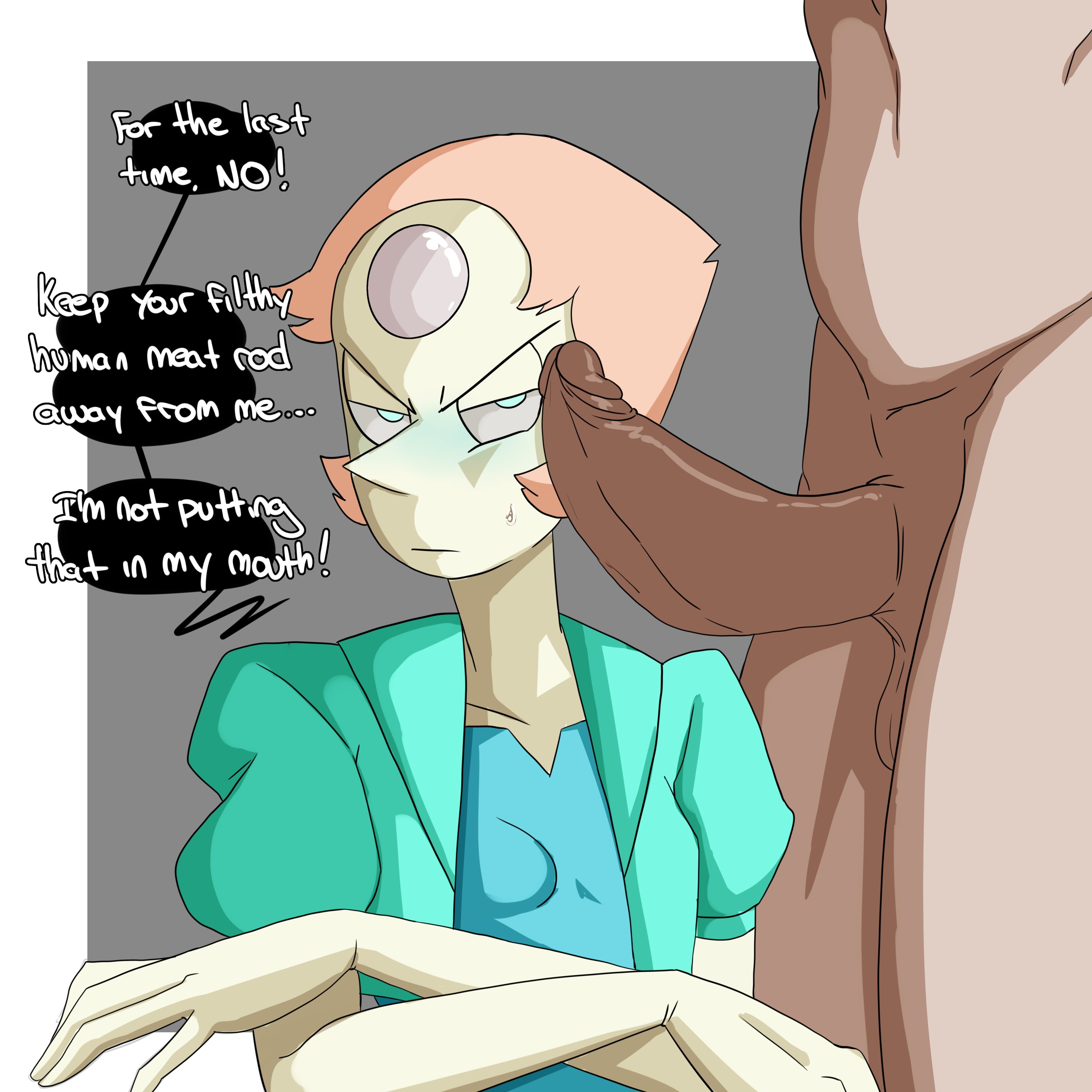 2d, angry, comic, female, inuyuru, male, no penetration, pearl (steven universe), penis, penis on face, steven universe, text, unseen male face