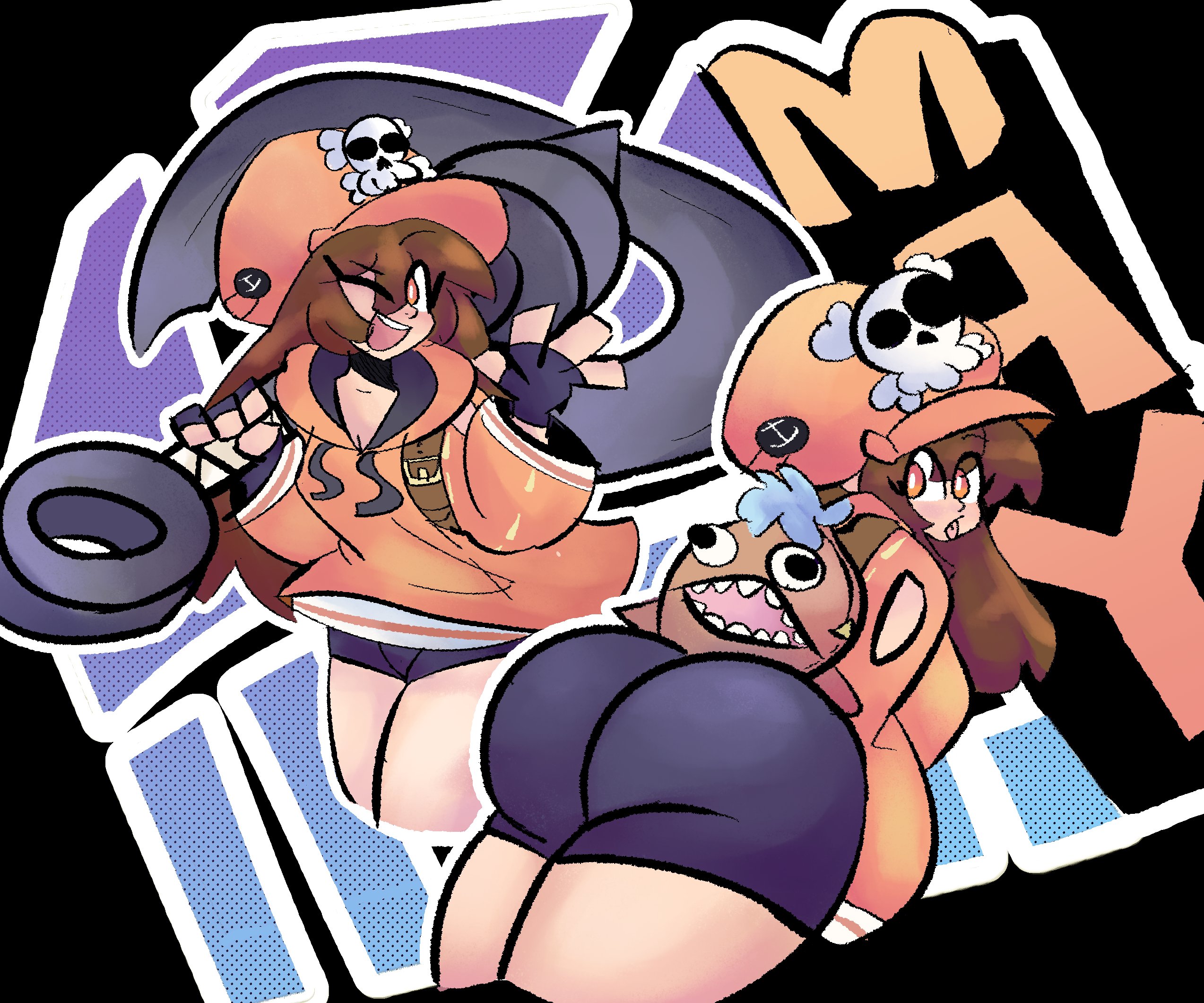 arc system works, ass, bike shorts, brown hair, bubble ass, bubble butt, female, grin, guilty gear, looking back, may (guilty gear), poodleskapoodle, thick thighs