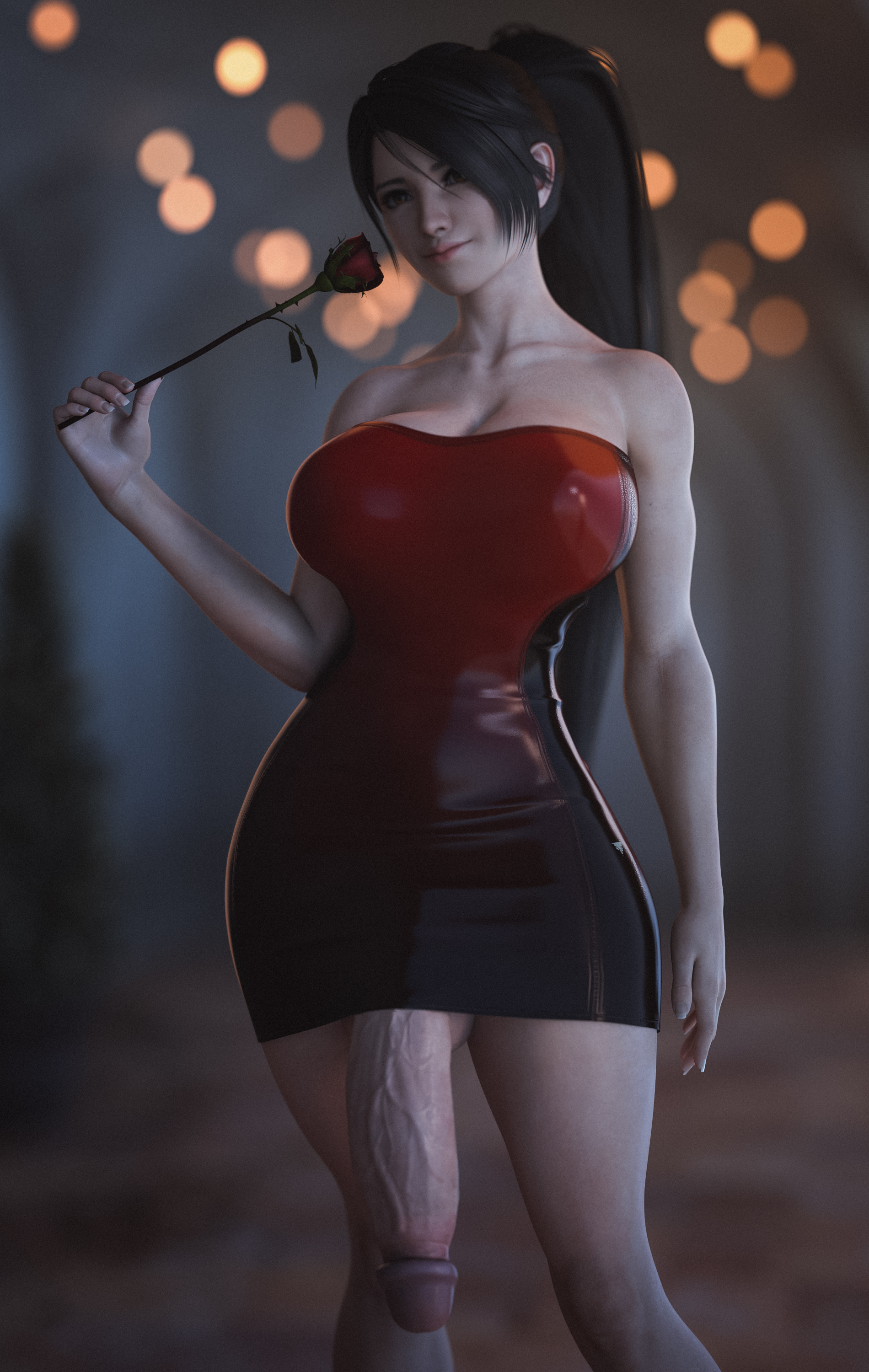 1futa, 3d, big breasts, bottomless, breasts, casual exposure, casual nudity, clothed, clothing, dead or alive, futa only, futanari, huge cock, human, ineffective clothing, intersex, large breasts, light skin, light-skinned futa, momiji (ninja gaiden), mostly clothed, ninja gaiden, penis, solo, standing, stevencarson