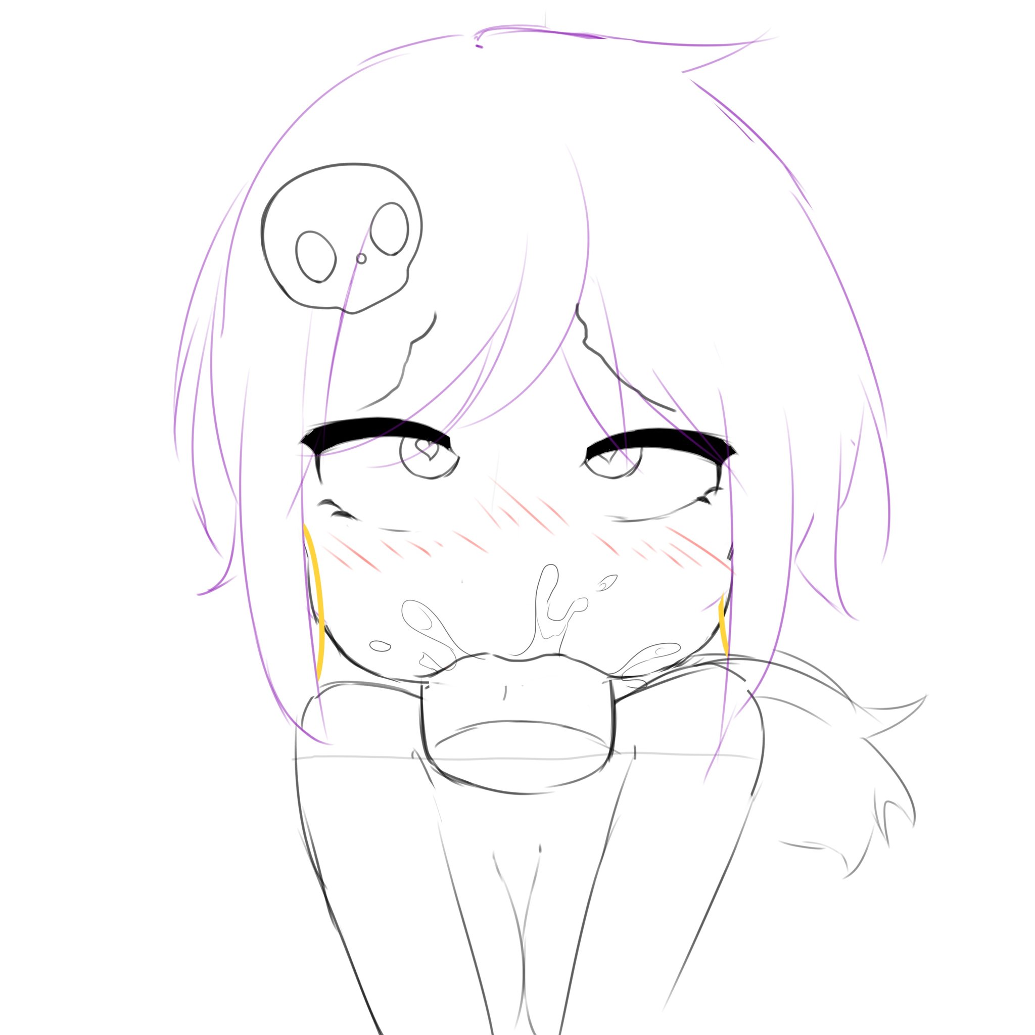 1girls, blowjob, brawl stars, cum, cum in mouth, cum in throat, cute, deepthroat, disembodied penis, eye contact, fellatio, female, gag, gagging, heart-shaped pupils, looking up, male, oral, paromune, penis, penny (brawl stars), pov, sketch, skull, tagme, teenager