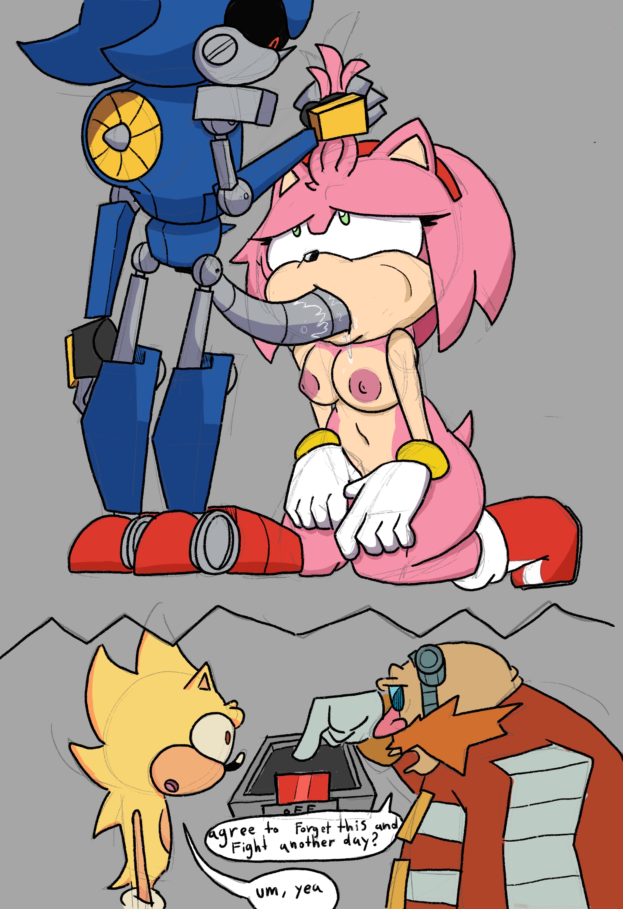 amy rose, dr robotnik, dr. eggman, exposed torso, female, footwear, handwear, humanoid, male, male/female, metal sonic, sonic (series), sonic the hedgehog, sonic the hedgehog (series), straight, straight sex, sucking