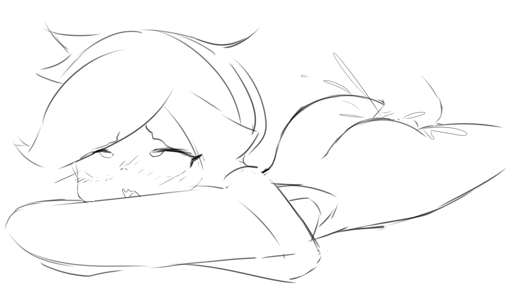 1girls, ambiguous penetration, blush, brawl stars, colette (brawl stars), cum, cum inside, disembodied penis, female, male, paromune, penetration, penis, prone bone, sketch