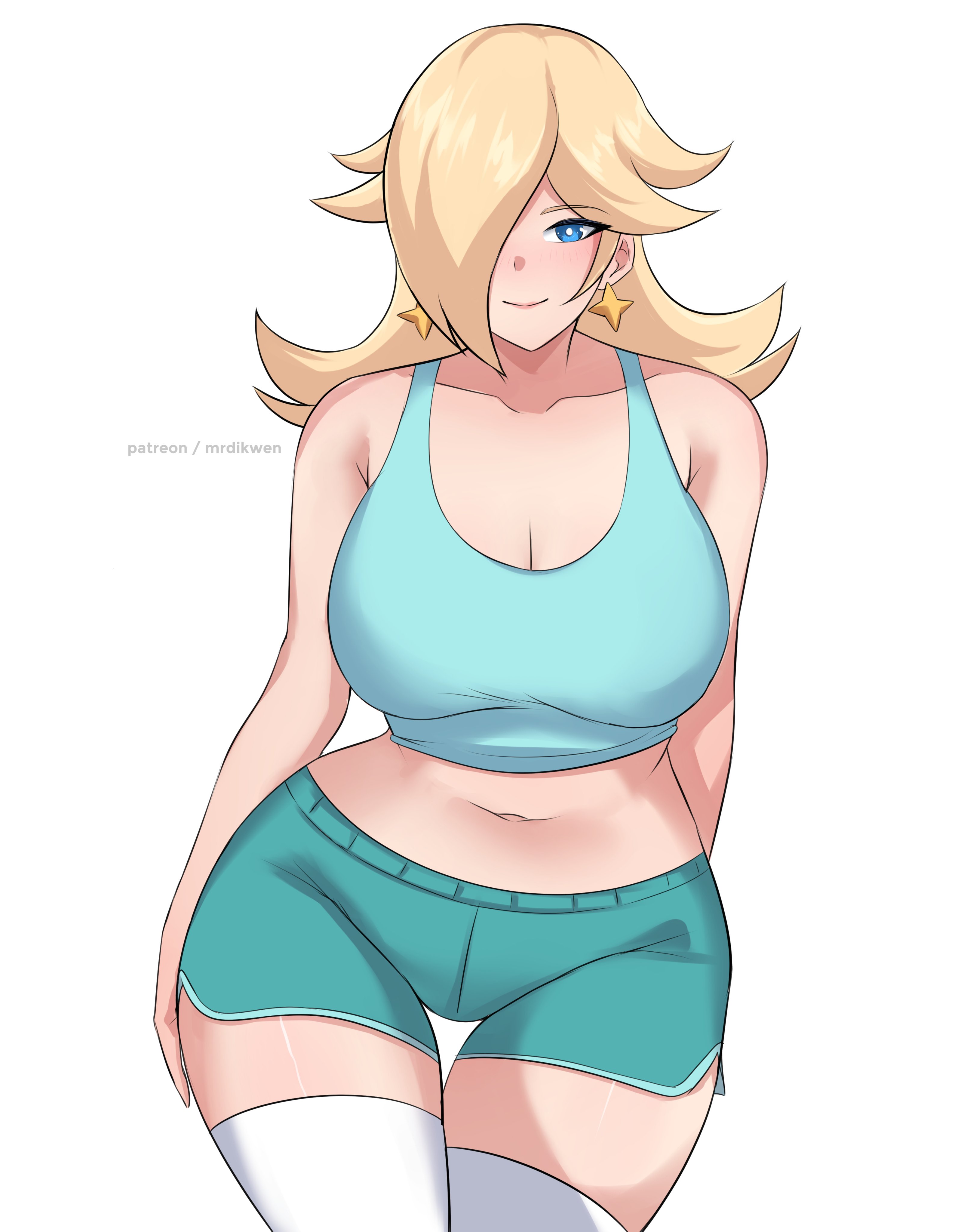 1girls, big breasts, blonde hair, breasts, looking at viewer, mario (series), mrdikwen, nintendo, princess rosalina, tagme, thick thighs