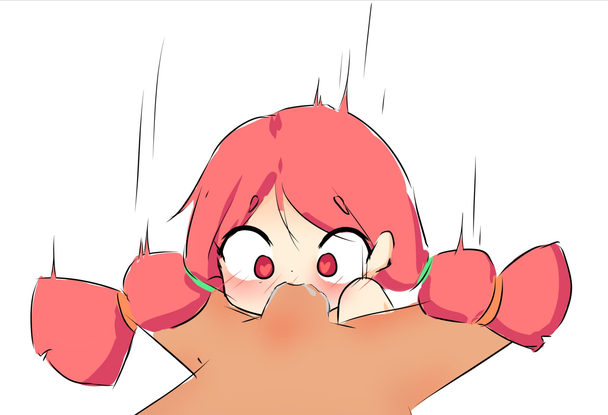 1girls, blowjob, blush, brawl stars, cum, cum in mouth, dark skin, dark-skinned male, deepthroat, faceless male, female, heart-shaped pupils, jessie (brawl stars), male, motion lines, oral, oral penetration, oral sex, paromune, surprised, surprised expression, unseen male face