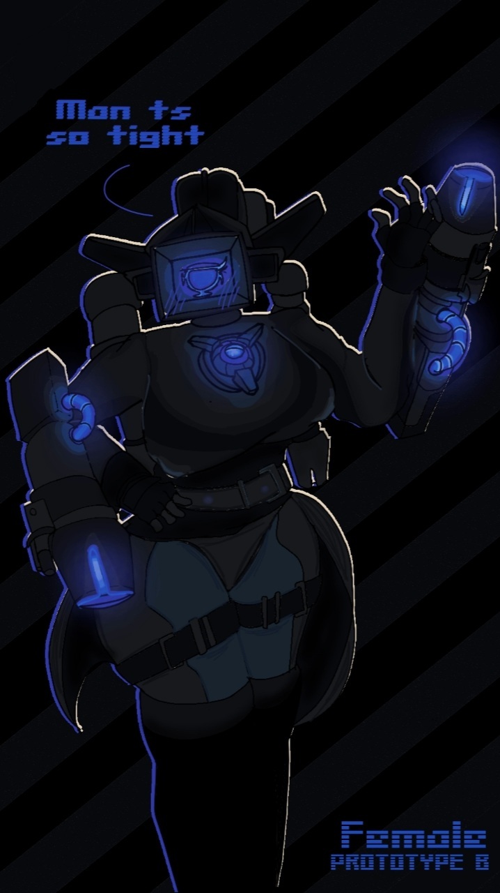 big breasts, big thighs, blue blush, blue nipples, genderswap, half-dressed, large breasts, large cameraman (skibidi toilet), large thighs, nipples, nipples visible through clothing, rule 63, semi clothed, skibidi toilet, thick legs, thick thighs, thighhighs, thighs, tight clothes, tight clothing, tight fit