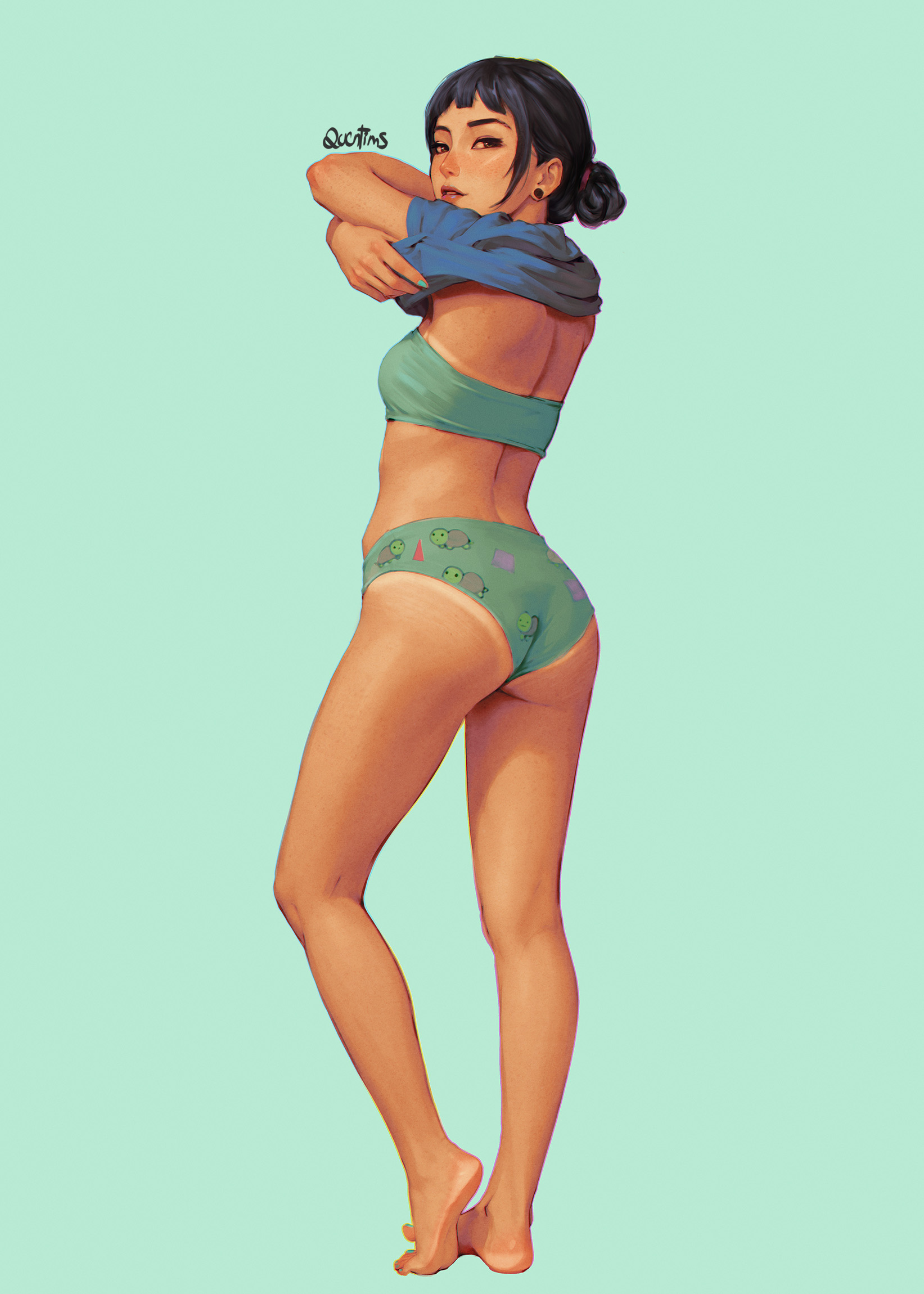 1female, 1females, 1girls, ass, female, female focus, female only, kpop demon hunters, quentims, solo, solo focus, standing, underwear, undressing, zoey (kpop demon hunters)
