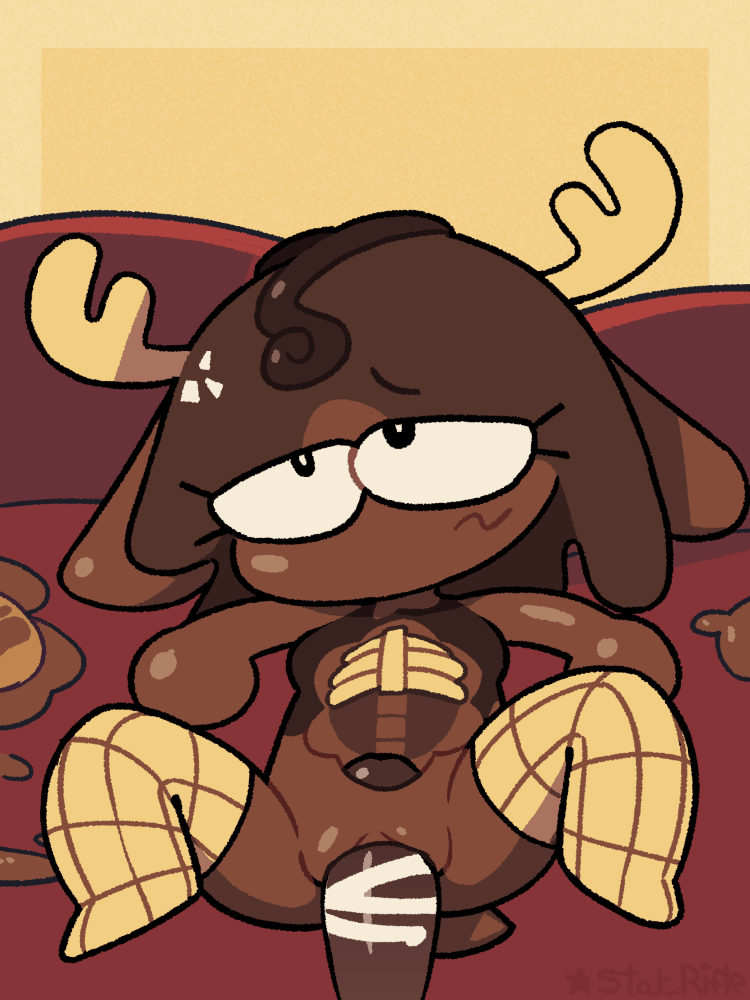 3:4, animated, animated gif, antlers, bouncing breasts, breasts, candy, chocolate, clitoral hood, deep penetration, dessert, duo, female, female penetrated, first person view, food, food creature, genitals, gynomorph (lore), hole (anatomy), horn, loop, lying, male, male penetrating, male penetrating female, male pov, male/female, nude, on back, penetrating pov, penetration, penile, penile penetration, penis in vagina, rib cage, ribs, sex, short playtime, small breasts, star rifle, trans (lore), trans woman (lore), vaginal, vaginal penetration, visible skeleton, waffle