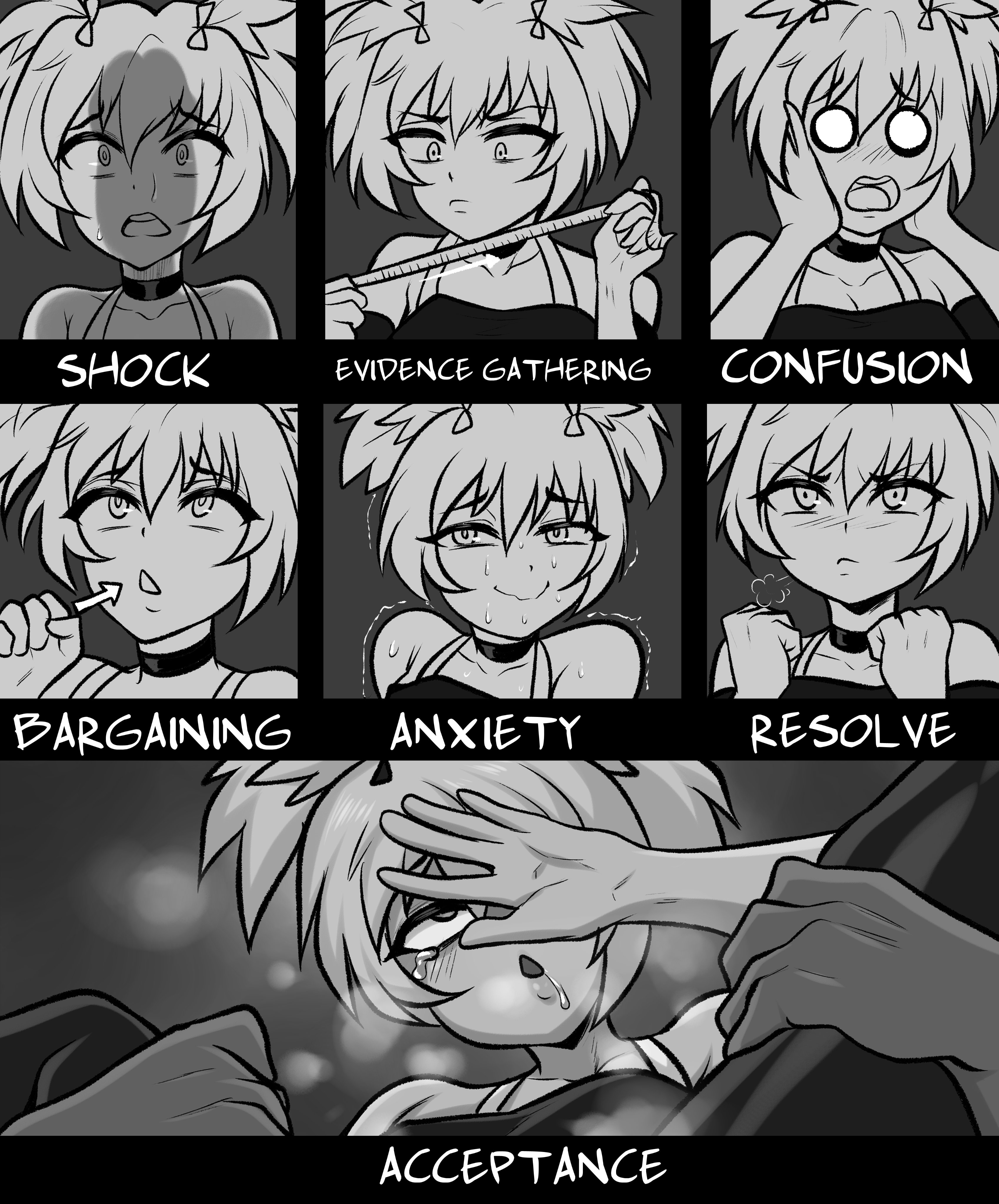 2boys, aldharoku, assassination classroom, big penis, blush, choker, cute male, english text, femboy, gay, girly, greyscale, implied deepthroat, implied penetration, legwear, male, male only, meme, monochrome, penis, penis awe, penis shadow, pleasure face, rolling eyes, shiota nagisa, short hair, text, thighhighs, twintails, yaoi