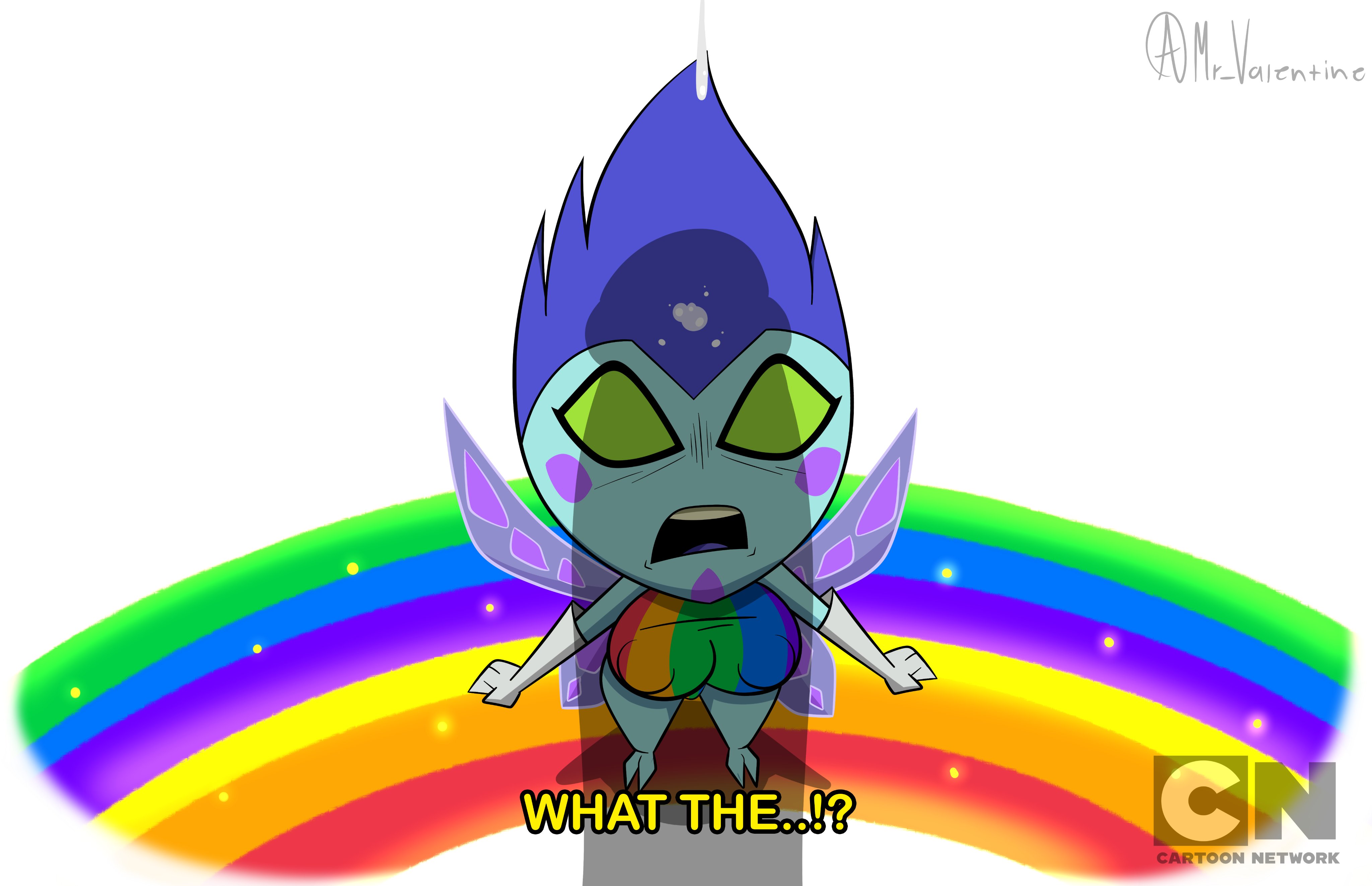 2boys, ben 10, ben 10 omniverse, breasts, clothed, clothing, cum on face, femboy, gasp, looking at another, looking up, male, male only, male with breasts, male/male, mr valentine00, open mouth, otoko no ko, penis, penis shadow, pesky dust, rainbow, shadow, silhouette, text, trap