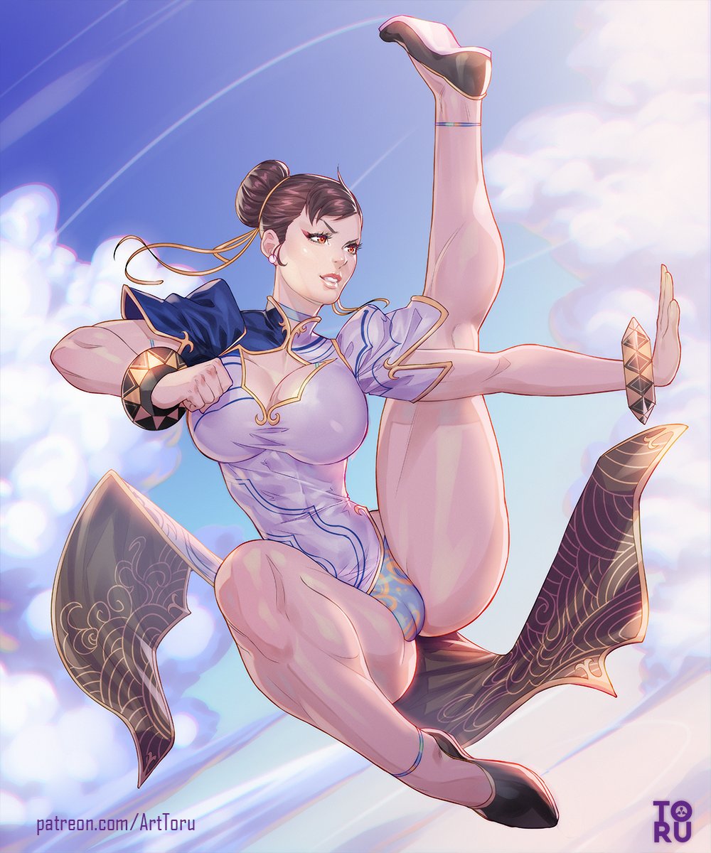 1girls, action pose, arttoru, athletic, athletic female, boob window, bracelet, breasts, cameltoe, capcom, chun-li, cleavage, clothed, female, female focus, female only, kicking, large breasts, outdoors, outside, pussy, skinny, smile, solo, street fighter, street fighter 6, thick thighs, white skin