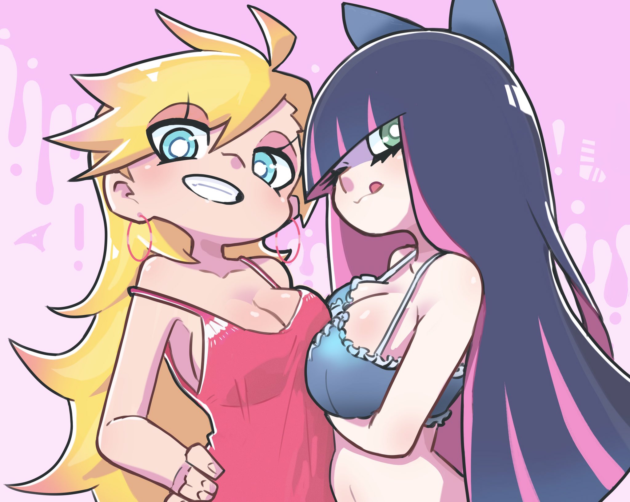 2girls, asymmetrical docking, big breasts, blonde female, breast size difference, breasts, female, multiple females, multiple girls, panty & stocking with garterbelt, panty anarchy, siblings, sisters, stocking anarchy, tagme, whichdoll