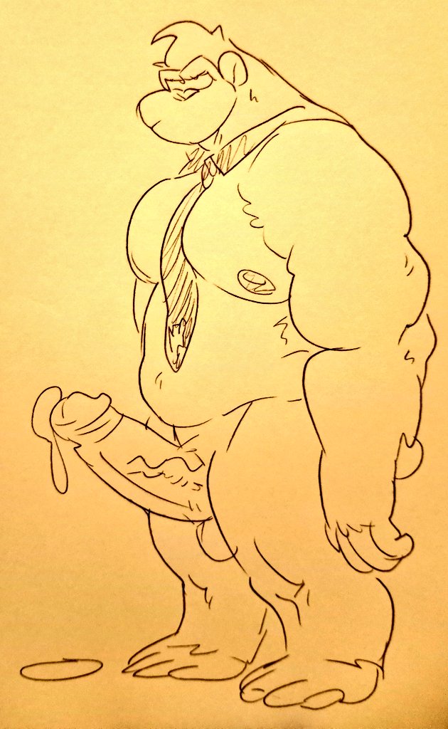 anthro balls bara boner cum donkey_kong donkey_kong_(series) erection furry gay gorilla male male_only monochrome muscles muscular nintendo penis solo solo_male staticlustdemons wuffinarts