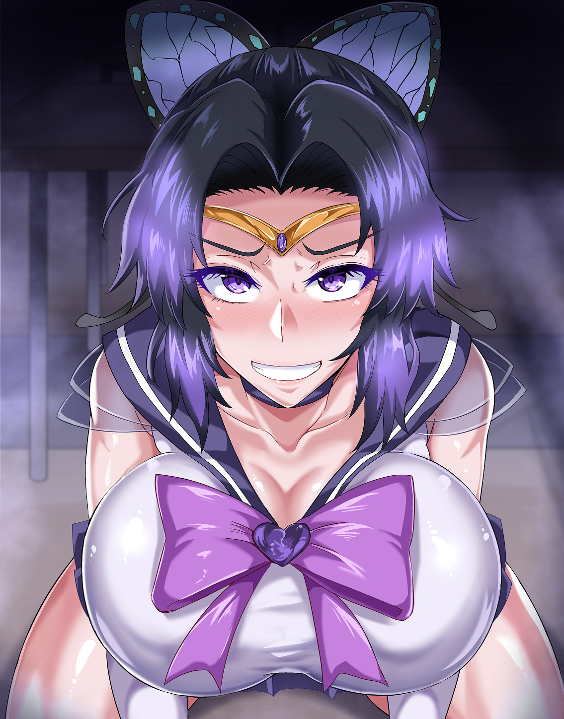 1girls, ass, big ass, big breasts, breasts, demon slayer, female, femdom, jet puri, kimetsu no yaiba, kochou shinobu, male, pov, smaller male, smile, two-tone hair