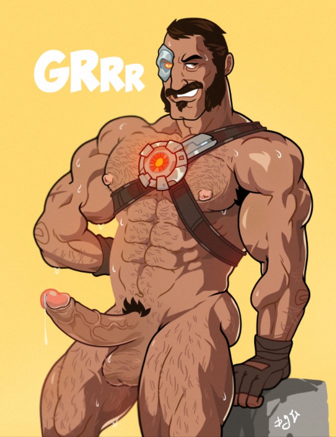 1boy abs boner erection facial_hair hairy kano_(mortal_kombat) male male_focus male_only mortal_kombat muscular muscular_male nude precum solo solo_male vinceart2