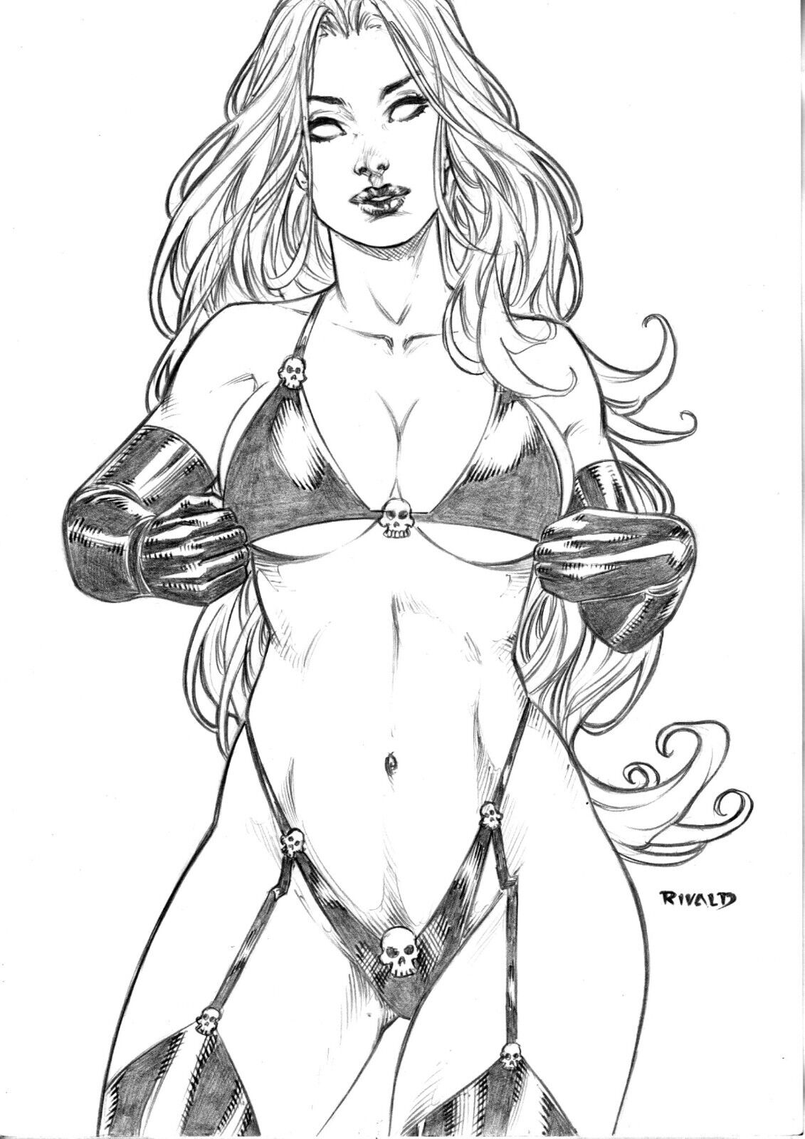 big_breasts chaos_comics ed_benes_studio fit_female lady_death latex_bra latex_gloves latex_stockings latex_thong long_hair looking_at_viewer queen_of_the_dead rivald seductive_look skin_tight solo_female solo_focus voluptuous