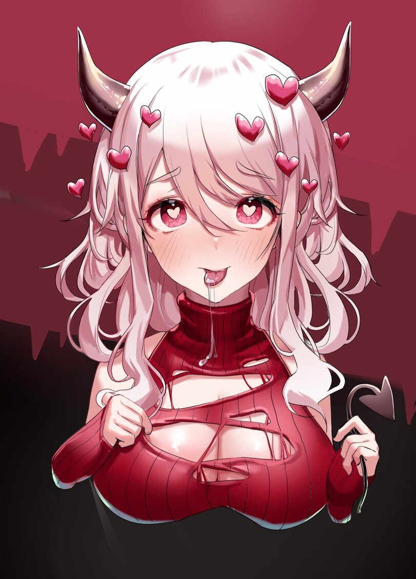 big breasts, breasts, female, helltaker, medium hair, modeus (helltaker), straight hair, torn clothes