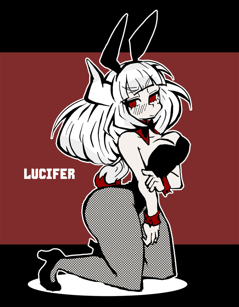 big breasts, breasts, bunnysuit, female, helltaker, long hair, lucifer (helltaker)