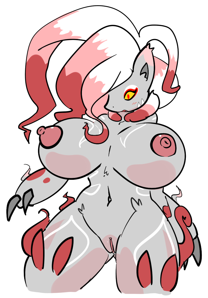 anthro anthrofied areola big_breasts blush breasts elpatrixf female fur furry furry_only genitals grey_body hair hi_res hisuian_form hisuian_zoroark huge_breasts large_breasts markings multicolored_hair navel nintendo nipples nude open_mouth pink_areola pink_nipples pokémon_(species) pokemon pokemon_(species) pokemon_only pussy red_eyes regional_form_(pokemon) solo thick_thighs thunder_thighs two_tone_hair video_games wide_hips yellow_sclera zoroark