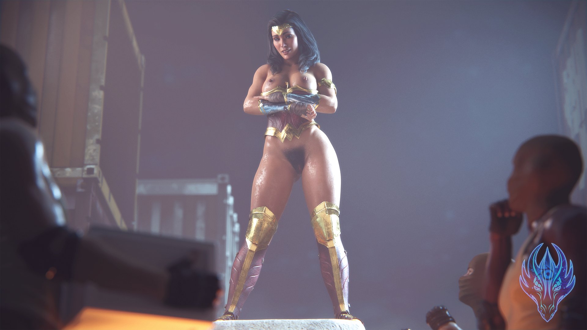 1girls, 3boys, 3d, areolae, big breasts, black hair, blue eyes, breasts, busty, dark skin, dark-skinned male, dc, dc comics, female, female focus, hourglass figure, injustice 2, its-gergless, long hair, male, naked footwear, nipples, olive skin, pubes, pubic hair, pussy, sex, tagme, vagina, wide hips, wonder woman, wonder woman (series)