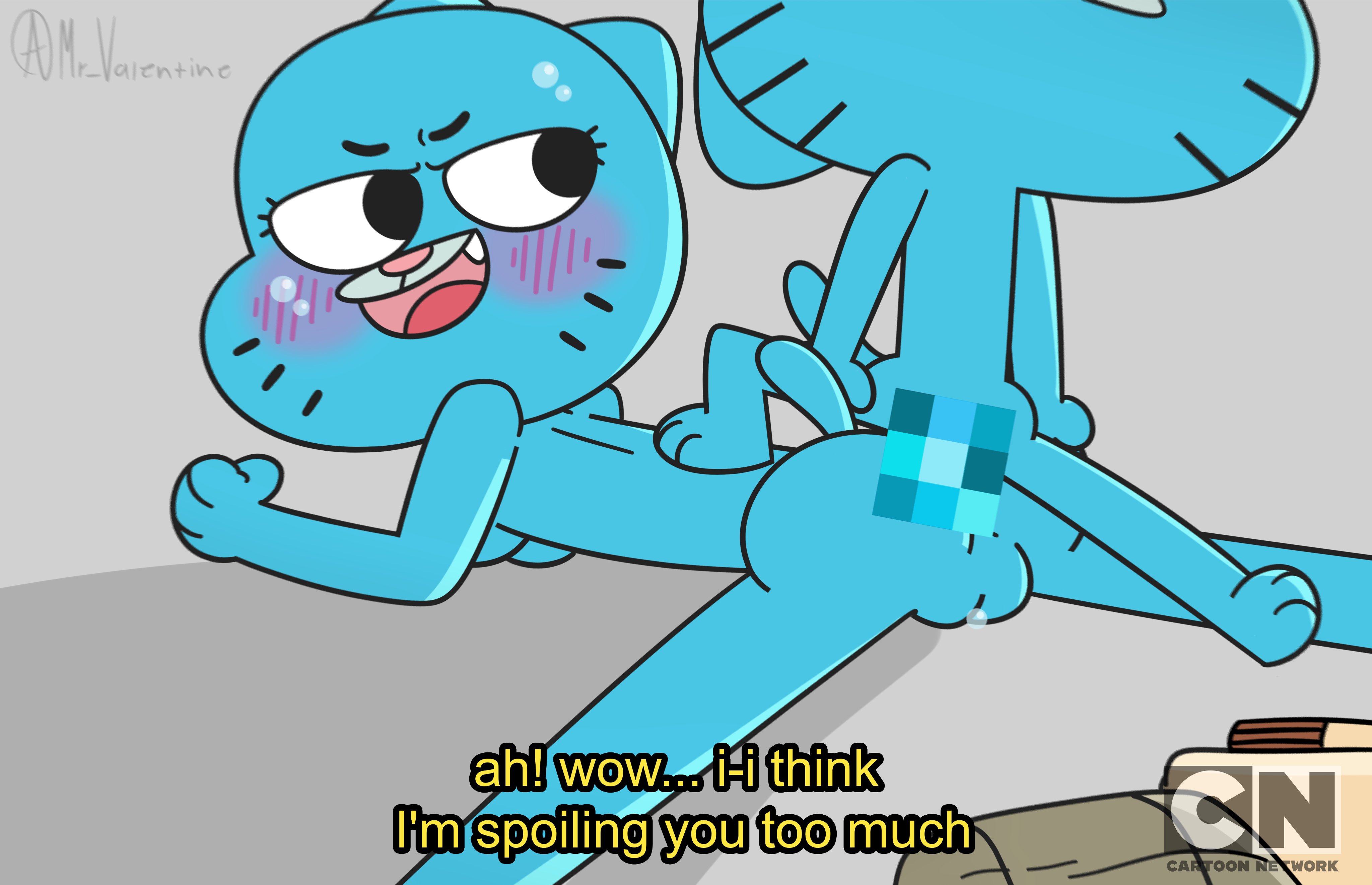 accurate art style, anal sex, bent over, cartoon network, censored, faceless male, feline, female, gumball watterson, horny, horny female, incest, looking pleasured, male, milf, mr valentine00, nicole watterson, nude, nude male, pixelated, style parody, text, the amazing world of gumball
