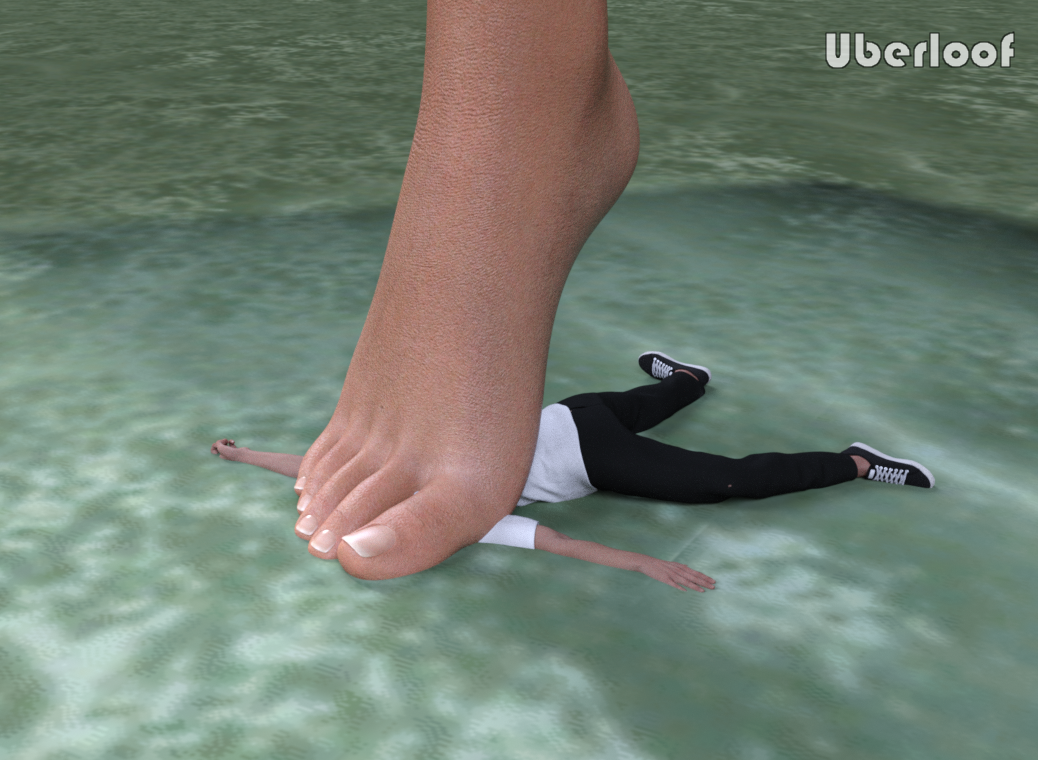 barefoot crush feet giantess gts render shrunken_male squish stomp stomping uberloof