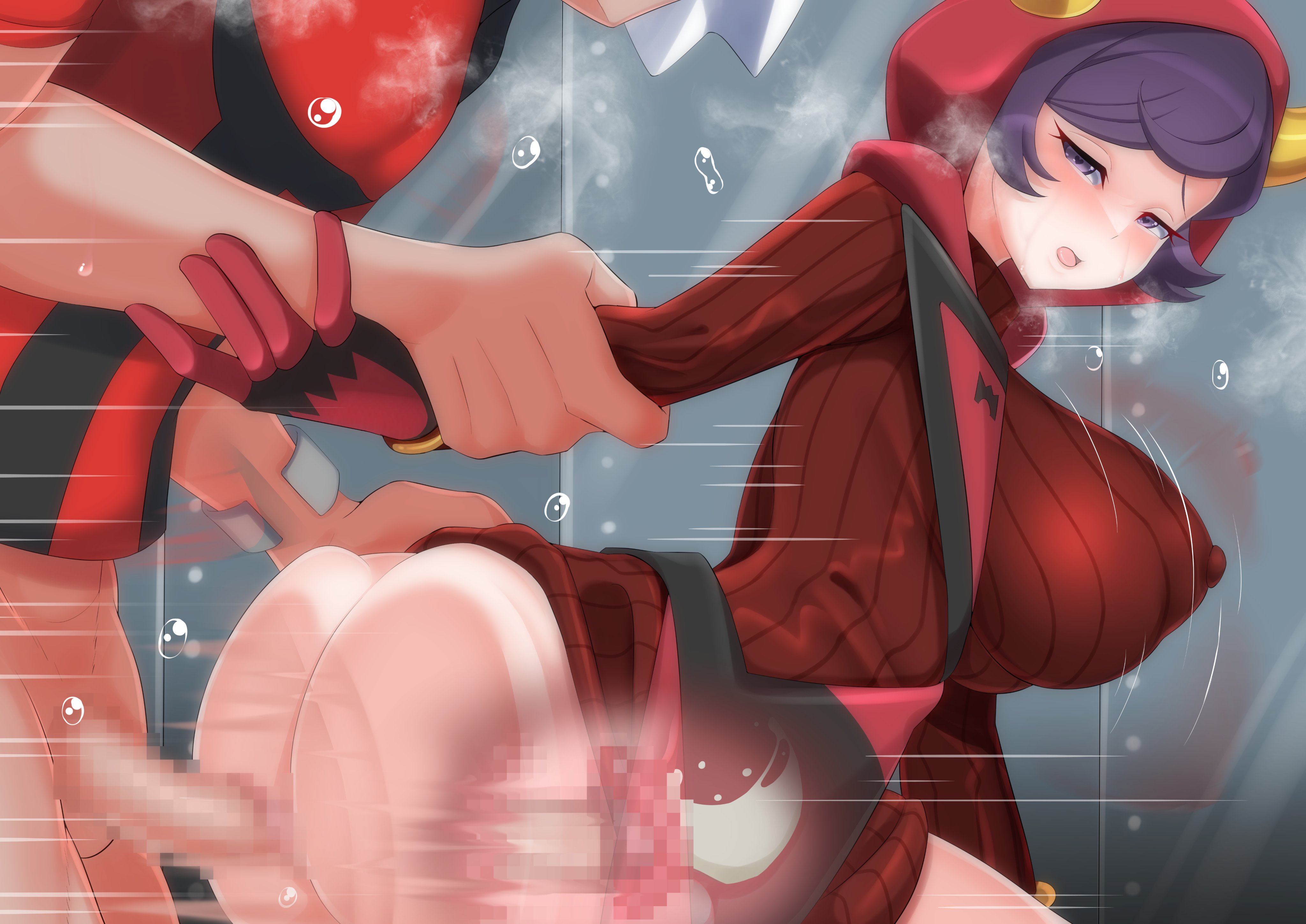 1boy, 1girls, ass, big ass, big breasts, bottomless, bouncing breasts, breasts, brendan (pokemon), courtney (pokemon), cum, cum in pussy, cum in uterus, cum inside, ejaculation, female, from behind, from behind position, huge ass, large ass, large breasts, male, nintendo, nipple bulge, oekakukomi, pokemon, pokemon oras, pokemon rgby, pounding, purple hair, pussy, sex, sweat, sweatdrop, sweating, team magma, vaginal penetration, wide hips, x-ray