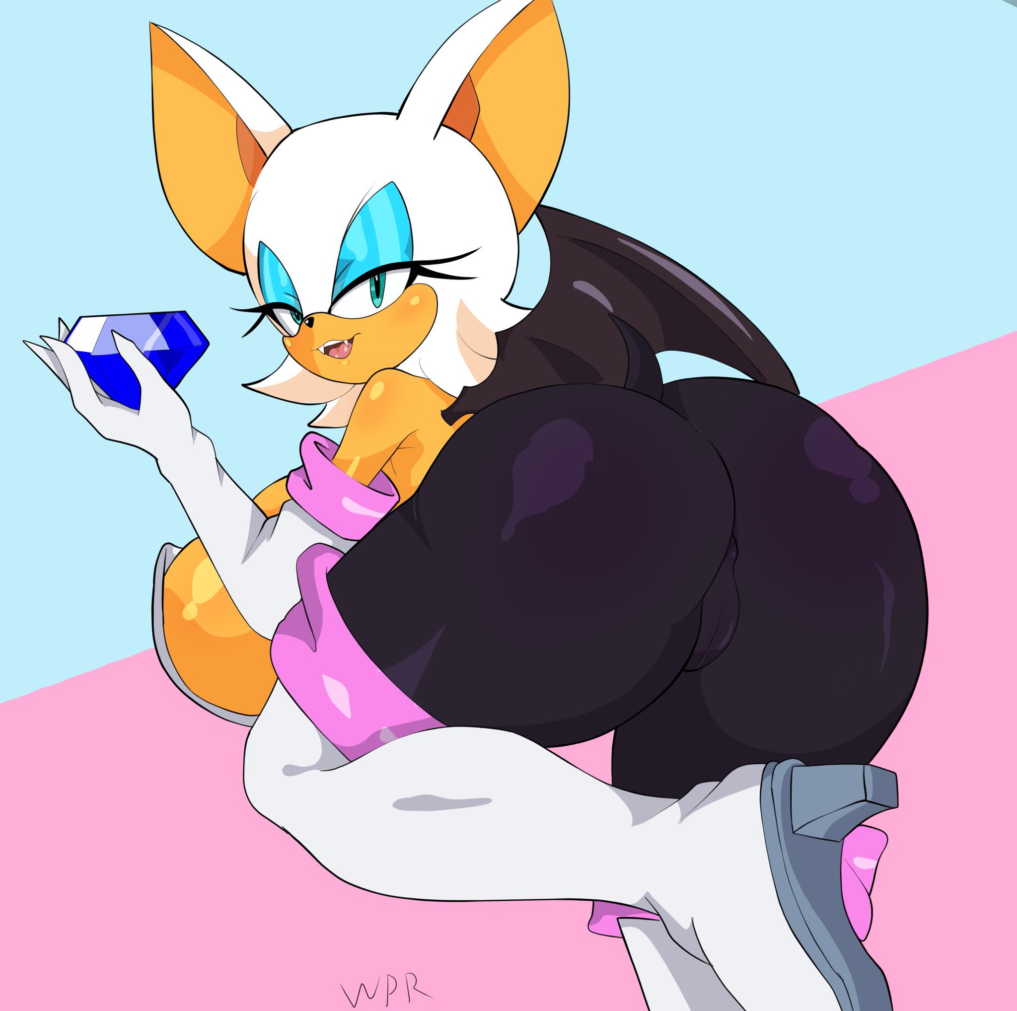 1girls, anthro, anus outline, bat, big breasts, breasts, cameltoe, chaos emerald, cleavage, clothed, female, female only, fully clothed, furry, gloves, huge breasts, pussy, rouge the bat, sideboob, solo, solo female, sonic (series), sonic the hedgehog (series), waspart
