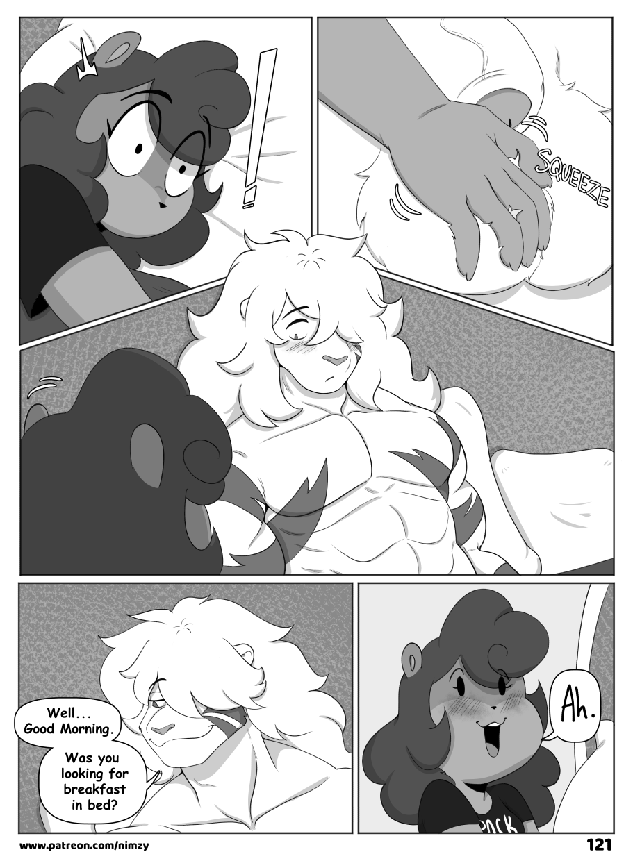 anthro ball_fondling balls comic cricetid english_text felid female fondling genitals hamster hi_res hybrid liger lion male male/female mammal nimzy noms_(nimzy) page_121 pantherine rodent text tobi_(nimzy) url