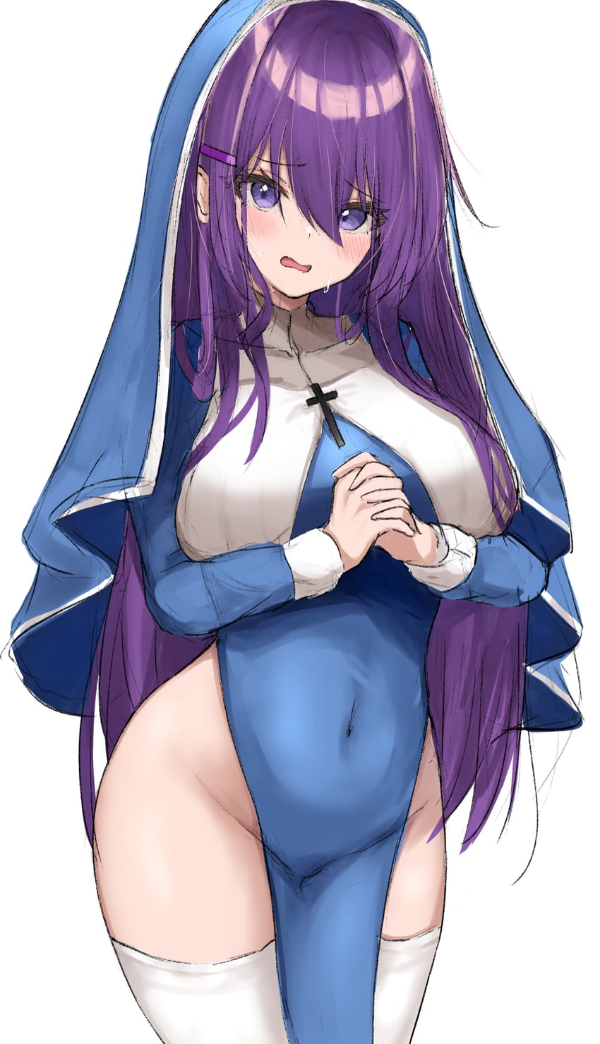 doki doki literature club, female, long hair, no panties, nun, yon4444444, yuri (doki doki literature club)