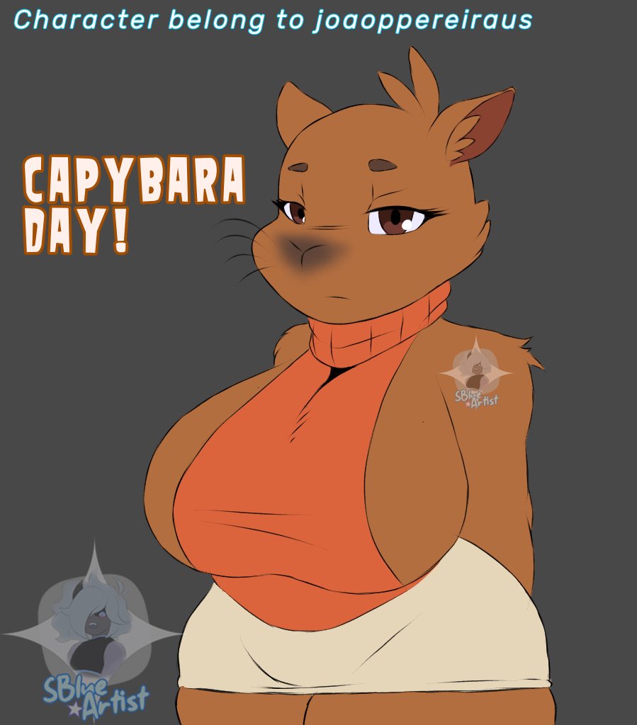 anthro big_breasts breasts brown_fur capybara cleavage clothed clothing female fur furry furry_only pam_(joaoppereiraus) sideboob snowyblue solo tagme