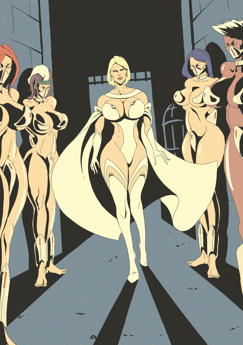 african african_female anna_marie betsy_braddock blonde_hair dark-skinned_female dominant_female dominated domination dominatrix emma_frost huge_breasts jean_grey juicylew marvel marvel_comics ororo_munroe phoenix_(x-men) psylocke purple_hair red_hair rogue_(x-men) storm_(x-men) straight_hair white_hair white_queen x-men