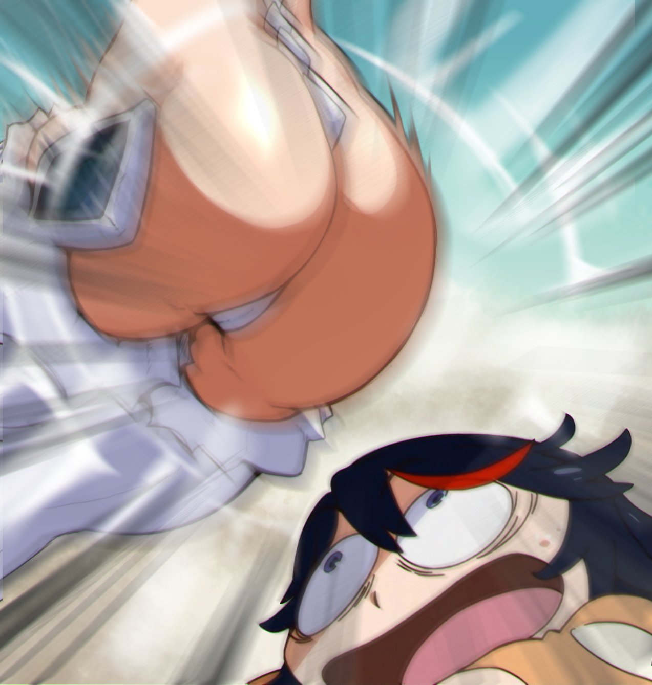 2girls, action lines, armor, ass, ass attack, ass focus, big ass, big butt, black hair, bubble ass, bubble butt, cameltoe, catfight, curvy, fat ass, female, female focus, female only, hi res, high resolution, highres, junketsu, kill la kill, kiryuuin satsuki, large ass, light skin, light-skinned female, matoi ryuuko, meme, motion lines, multicolored hair, pussy, reliusmax, siblings, studio trigger, tagme, thick ass, two-tone hair, voluptuous
