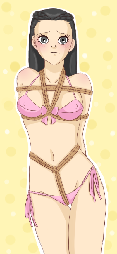 bdsm bikini black_eyes black_hair blush bondage gyakuten_saiban restrained rope shibari sister_iris tagme