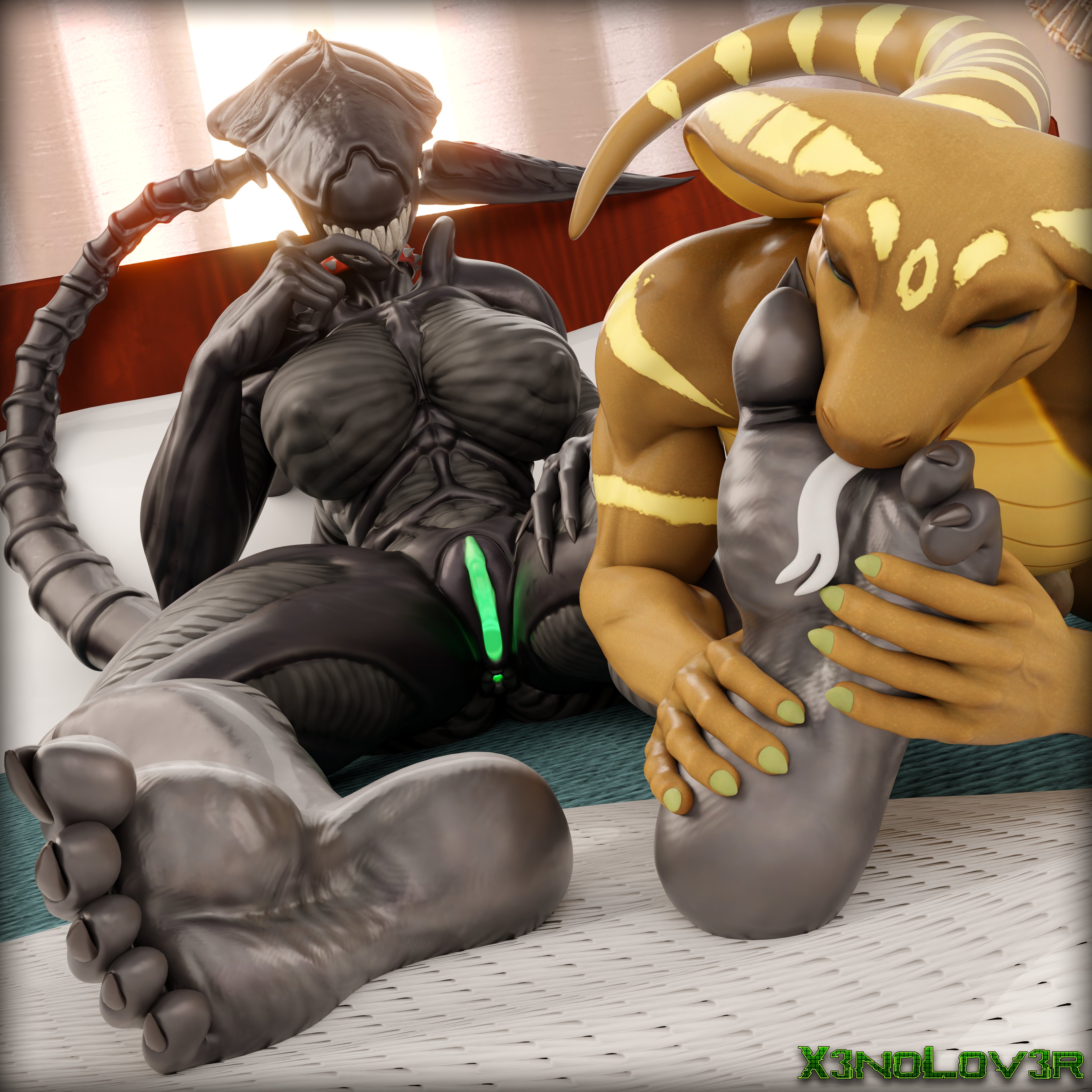 1boy, 1girls, 3d, alien, alien (franchise), alien girl, anus, ass, barefoot, breasts, cepheus (lieutenantskittles), exoskeleton, feet, female, female xenomorph, femomorph, foot fetish, foot worship, footjob, male, monster, monster girl, pussy, soles, thekidxeno, toe sucking, xenomorph, xenomorph queen, xenomorph tail