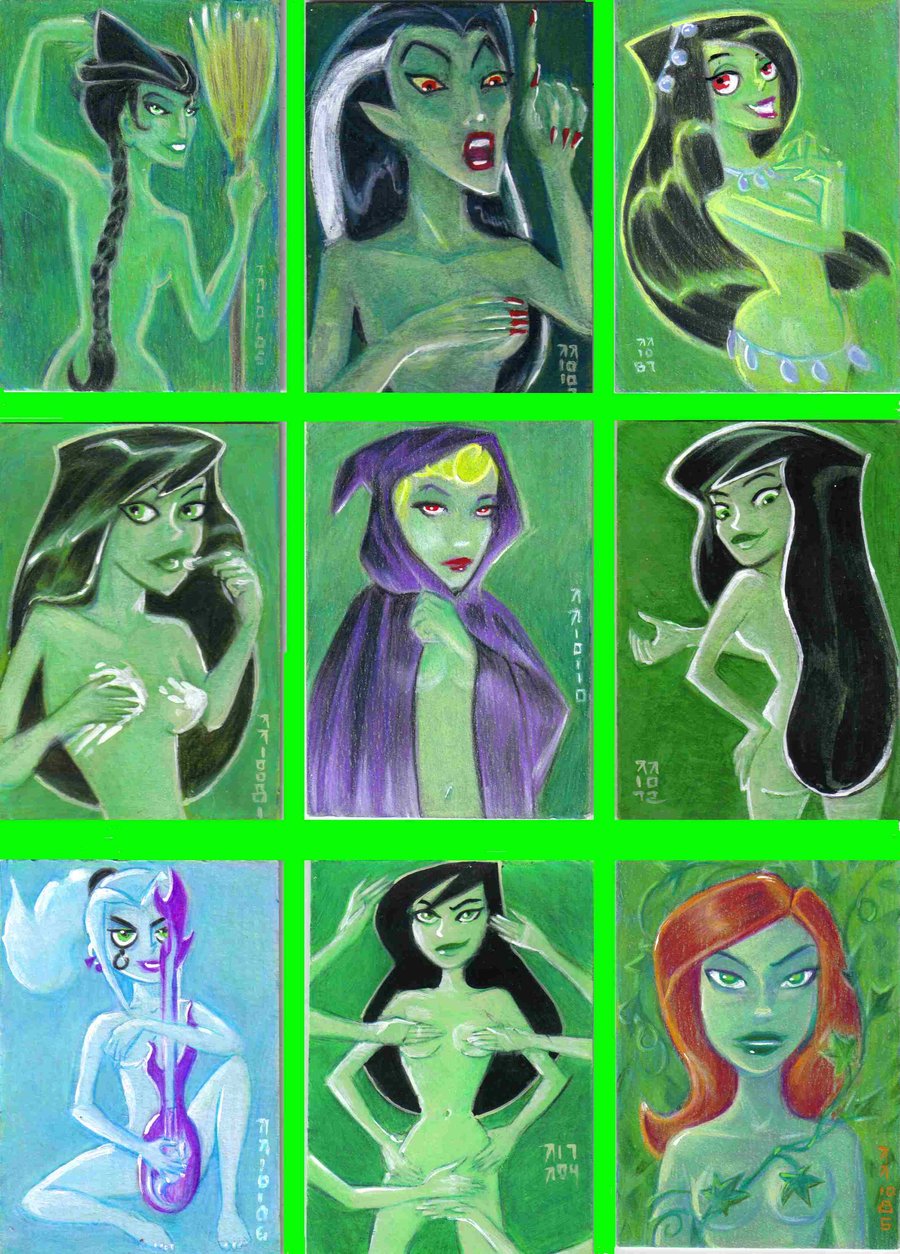 2d 6+girls 7girls batman_(series) breasts crossover danny_phantom dc dc_comics desiree disney disney_villains elphaba ember_mclain green-skinned_female green_skin kim_possible lily_munster maleficent multiple_boys multiple_girls pamela_isley poison_ivy shego sketch sleeping_beauty_(1959_film) straight_hair the_munsters the_wizard_of_oz wicked wicked_witch_of_the_west