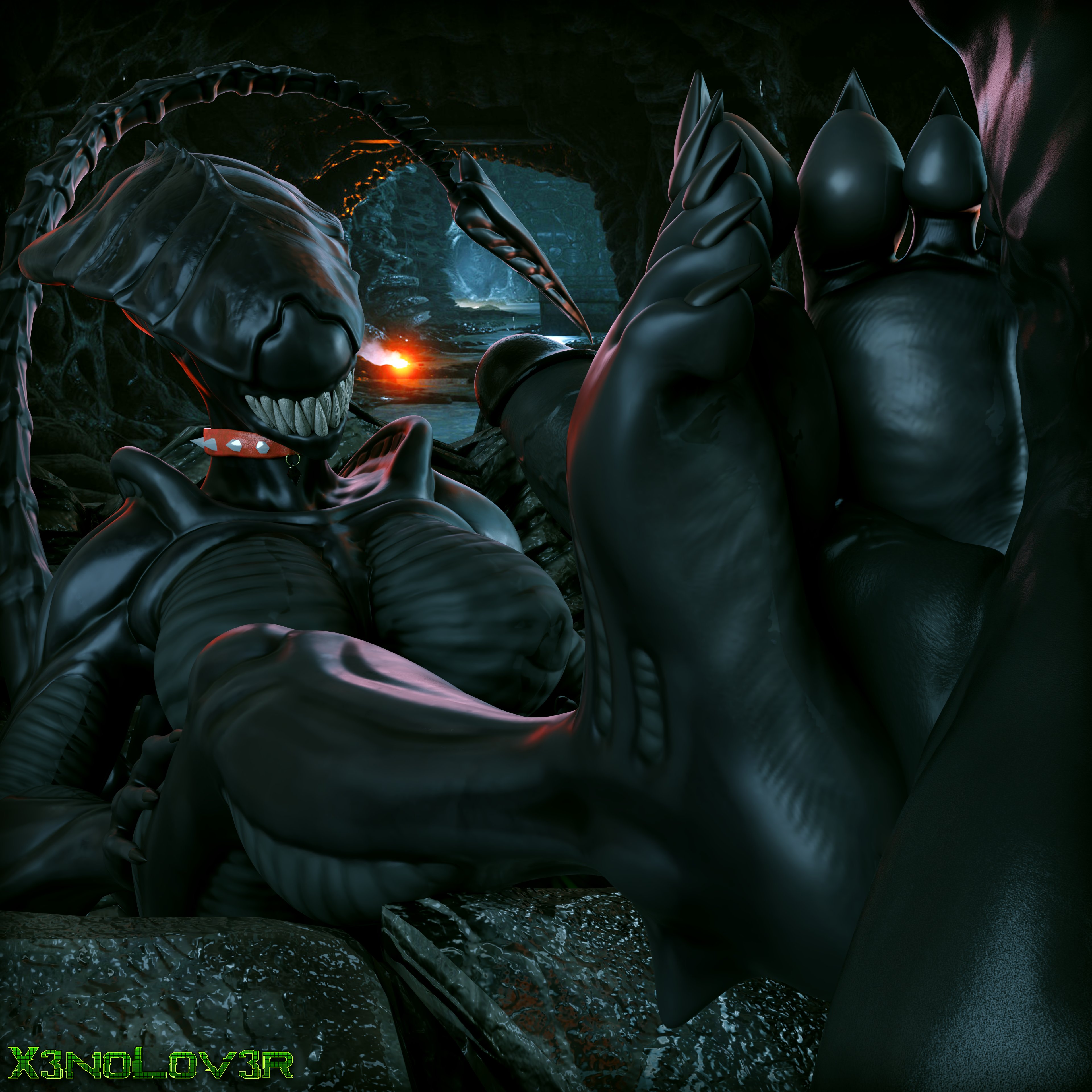1boy, 1girls, 3d, alien, alien (franchise), alien girl, barefoot, breasts, exoskeleton, feet, female, female xenomorph, femomorph, foot fetish, footjob, male, monster, monster girl, soles, thekidxeno, xenomorph, xenomorph queen, xenomorph tail