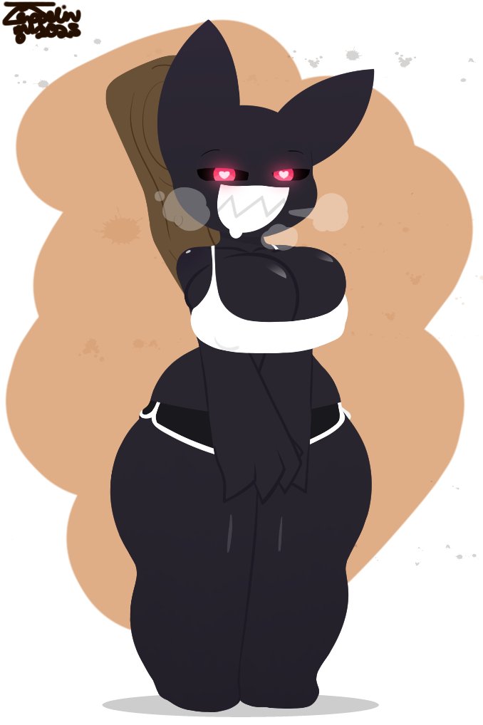 1girls, anthro, anthro only, big breasts, blush, breasts, cloth, clothed, clothing, creatures (company), female, female only, game freak, generation 7 pokemon, kemozeppelin, leggings, mimikyu, nintendo, pokemon, pokemon (species), pokemon sm, pokemon usm, slave, solo, solo female, tail
