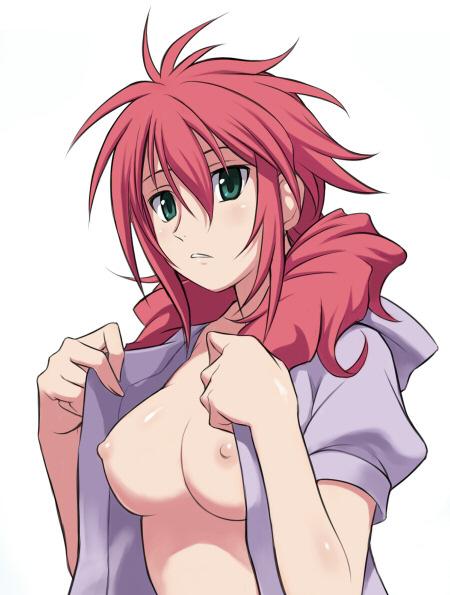 breasts feldt_grace green_eyes gundam gundam_00 nipples no_bra red_hair tagme