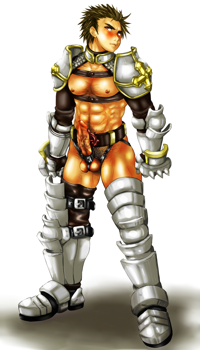 1boy abs armor bara bound_penis erection human lord_knight male male_only muscle partially_clothed penis ragnarok_online solo tagme testicles