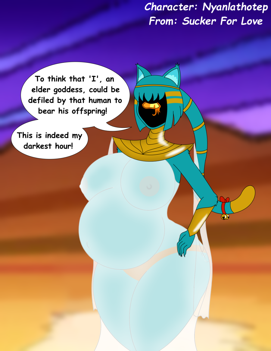 1girls 2d anthro auntie_nyan_nyan bells blue-skinned_female blue_skin character_name cthulhu_mythos egyptian english english_text faceless faceless_female feline foxtide888 furry goddess gold green h.p._lovecraft large_breasts mature_female mature_woman nipples nipples_visible_through_clothing nyanlathotep one_eye panties pregnant ribbon speech_bubble sucker_for_love transparent voluptuous wide_hips