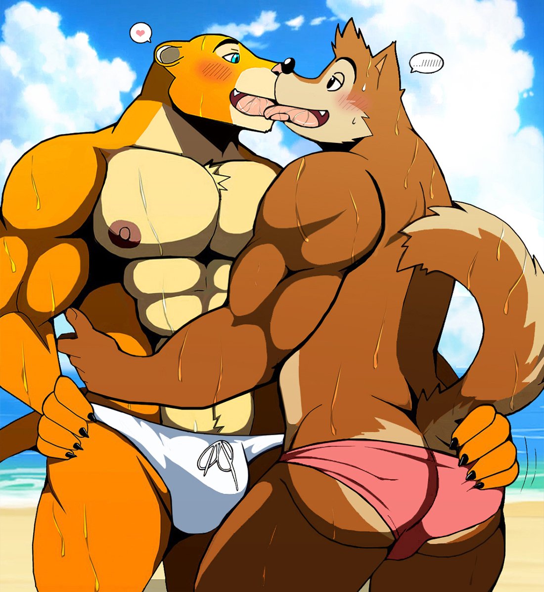 anthro bax charmes couple_love crush domestic_dog edition fluffy gay lion muscular muscular_anthro stadium waffles