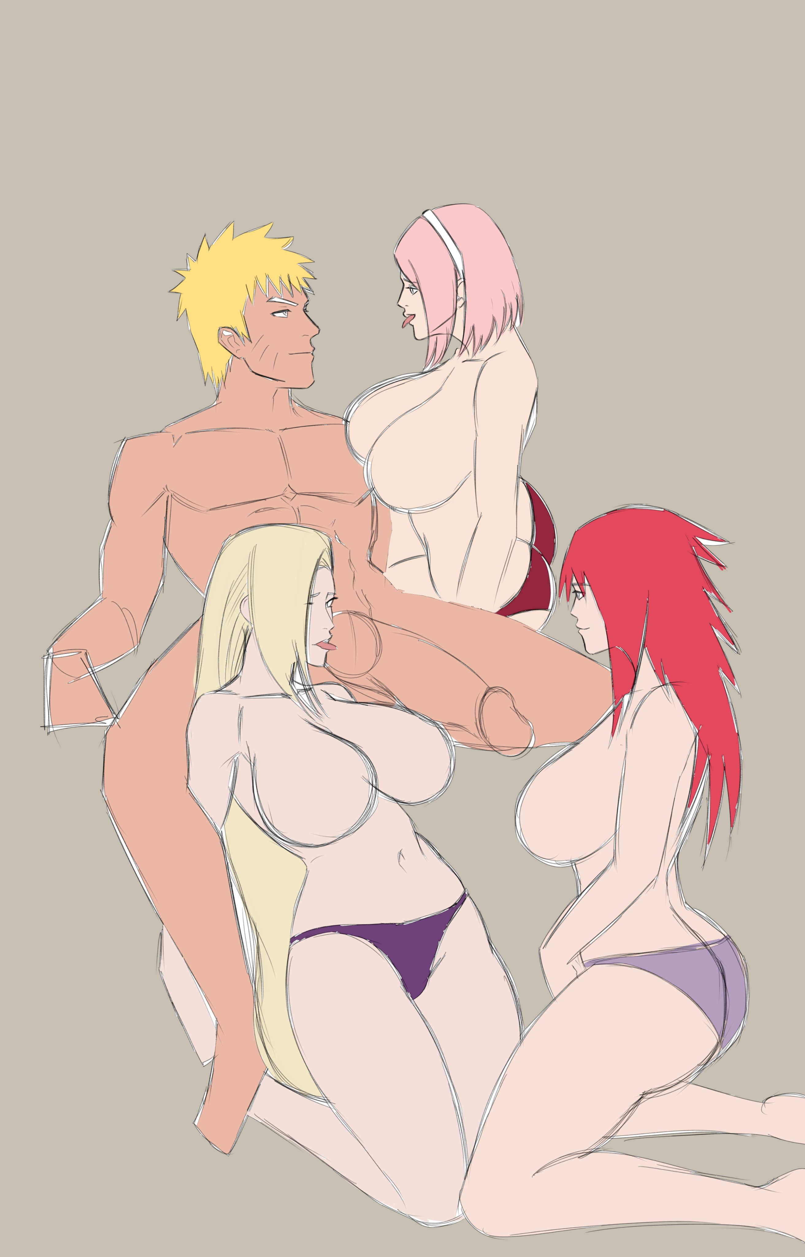 1boy, 3girls, ass, bare breasts, big ass, big breasts, big butt, big penis, bikini, boruto: naruto next generations, breasts, cheating, cheating wife, female, foursome, handjob, huge breasts, huge cock, ino yamanaka, male, multiple females, multiple girls, naruto, naruto (series), naruto shippuden, netorare, ntr, penis, sakura haruno, tenshin-ta, uzumaki karin, uzumaki naruto