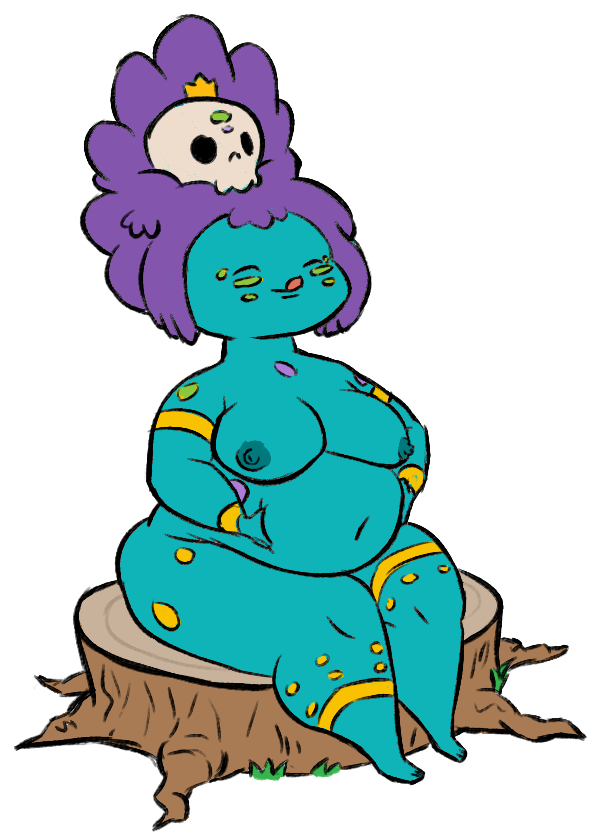 1girls adorable adventure_time bbw belly big_belly big_breasts breasts cute fat female female_only jungle_princess nipples overweight overweight_female purple_hair sitting tattoos woahdangman