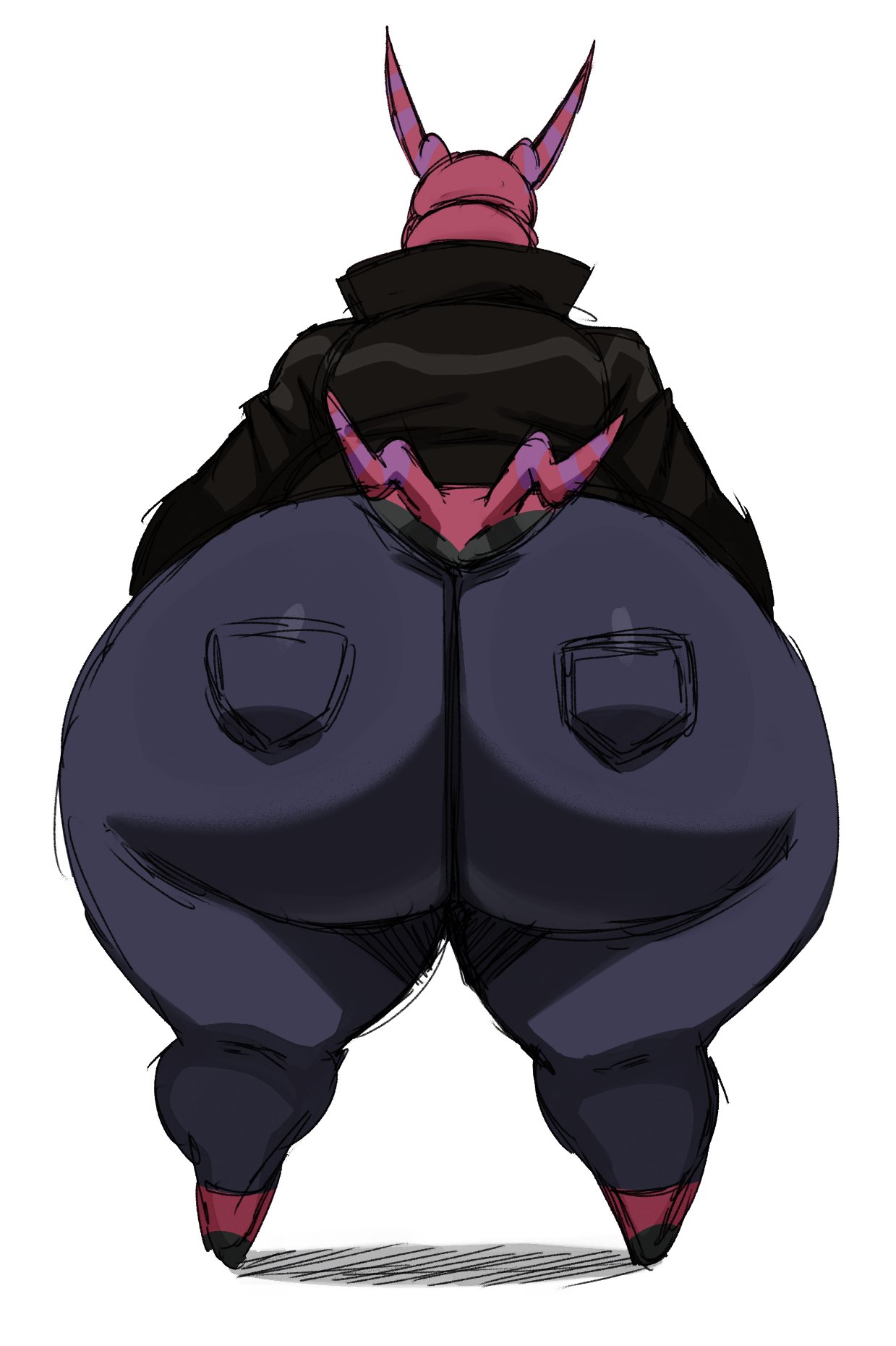 1girls, anthro, anthro only, ass, bbw, big ass, big butt, bubble ass, bubble butt, chubby, chubby female, clothing, fat ass, female, female focus, female only, furry, furry only, hands in pockets, huge ass, huge butt, jacket, jeans, nintendo, pants, pokémon (species), pokemon, pokemon (species), rear view, scolipede, solo, sssonic2, thick ass, thick thighs, thighs, wide hips